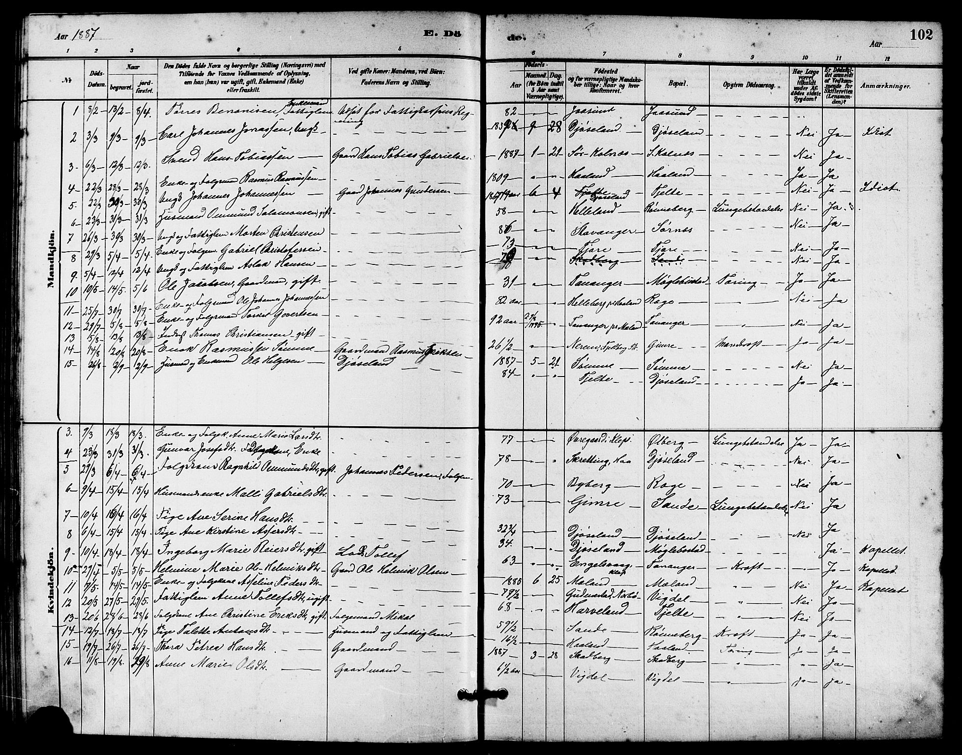 Håland sokneprestkontor, SAST/A-101802/001/30BA/L0010: Parish register (official) no. A 9, 1883-1888, p. 102