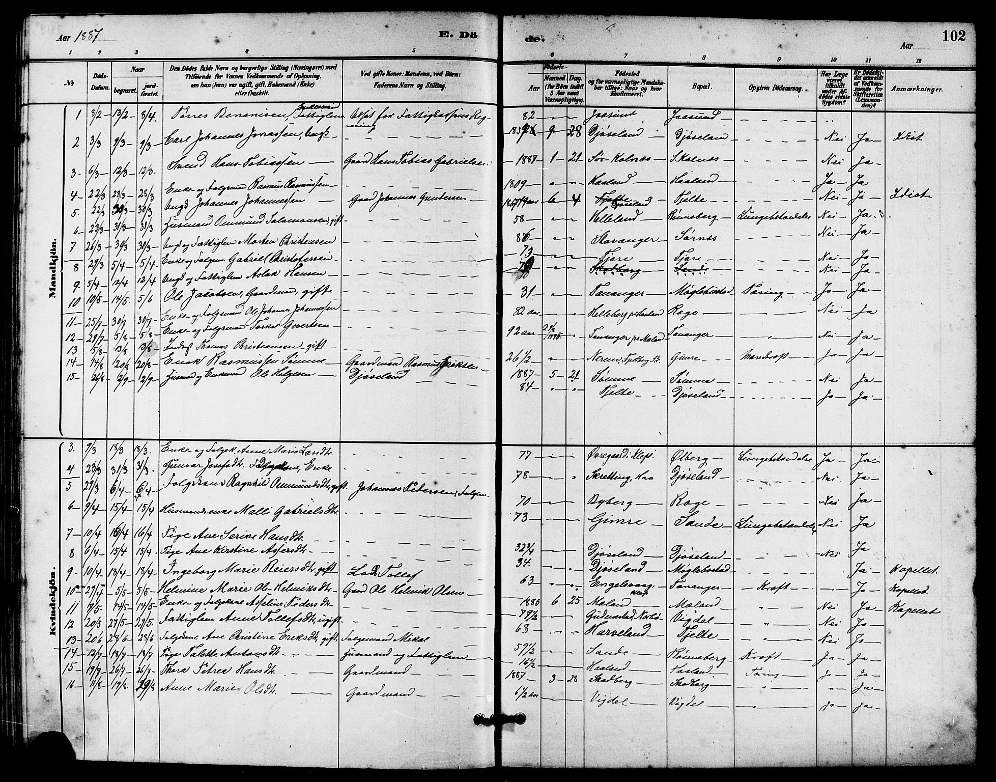 Håland sokneprestkontor, AV/SAST-A-101802/001/30BA/L0010: Parish register (official) no. A 9, 1883-1888, p. 102