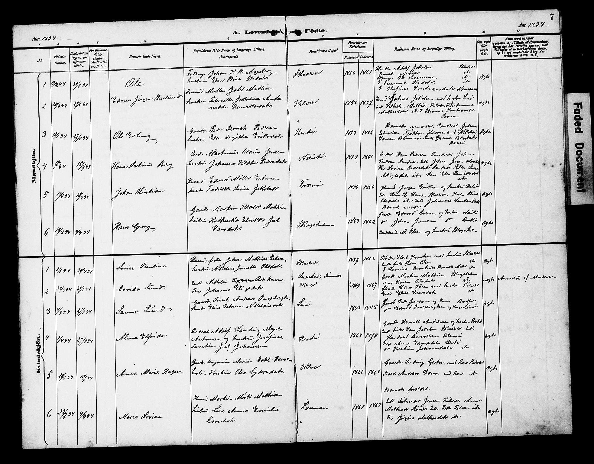 Ministerialprotokoller, klokkerbøker og fødselsregistre - Nordland, AV/SAT-A-1459/818/L0273: Parish register (copy) no. 818C01, 1893-1928, p. 7