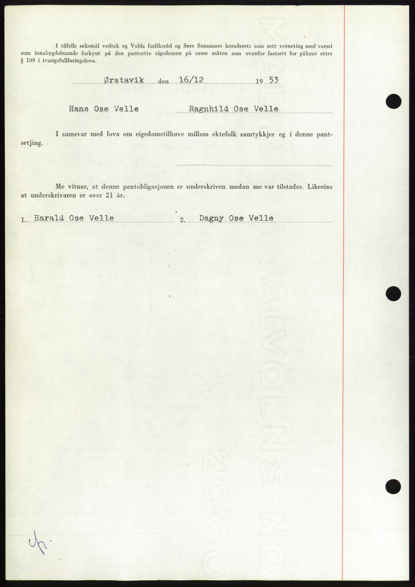 Søre Sunnmøre sorenskriveri, AV/SAT-A-4122/1/2/2C/L0124: Mortgage book no. 12B, 1953-1954, Diary no: : 3140/1953