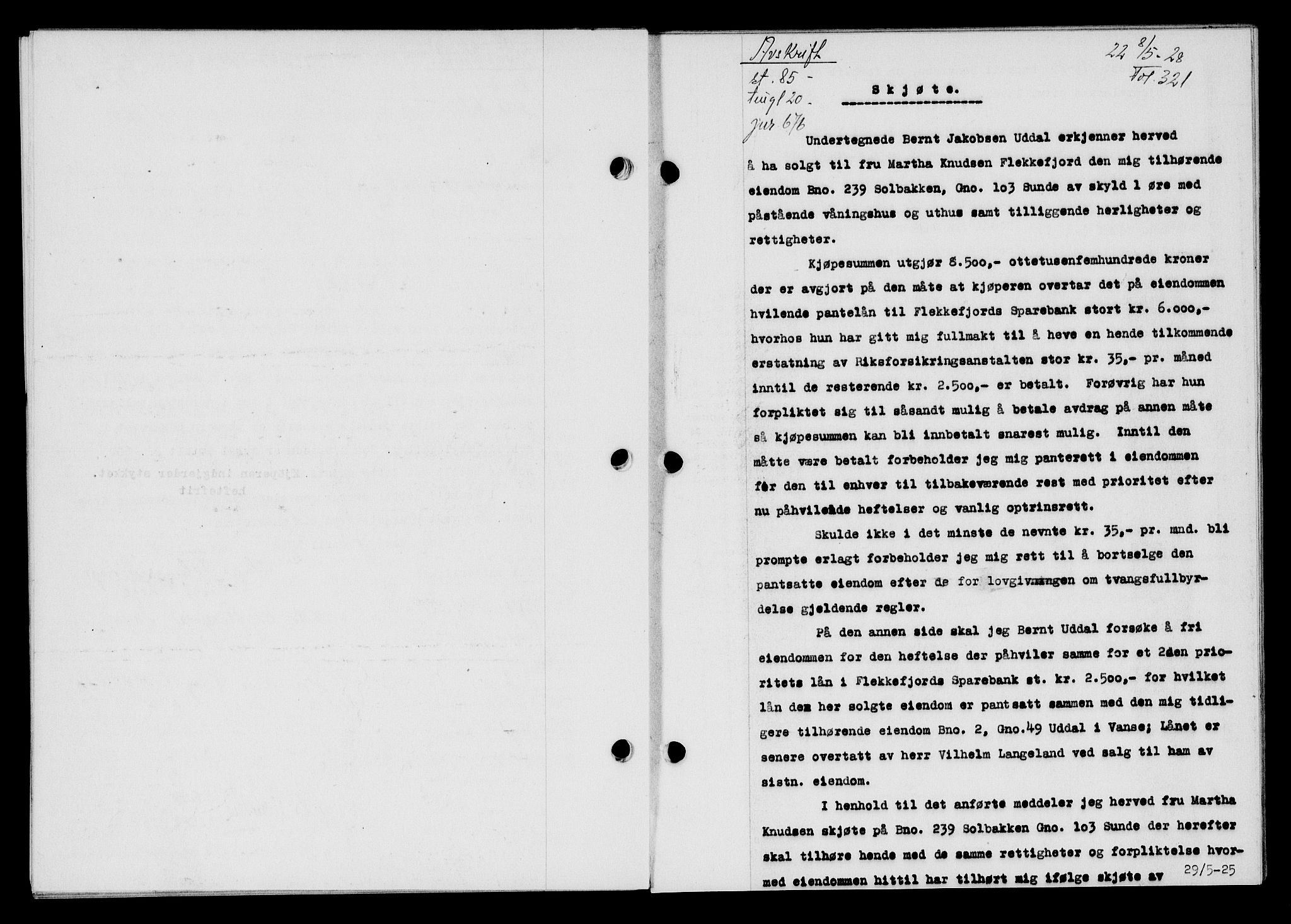 Flekkefjord sorenskriveri, SAK/1221-0001/G/Gb/Gba/L0044: Mortgage book no. 42, 1928-1929, Deed date: 08.05.1928