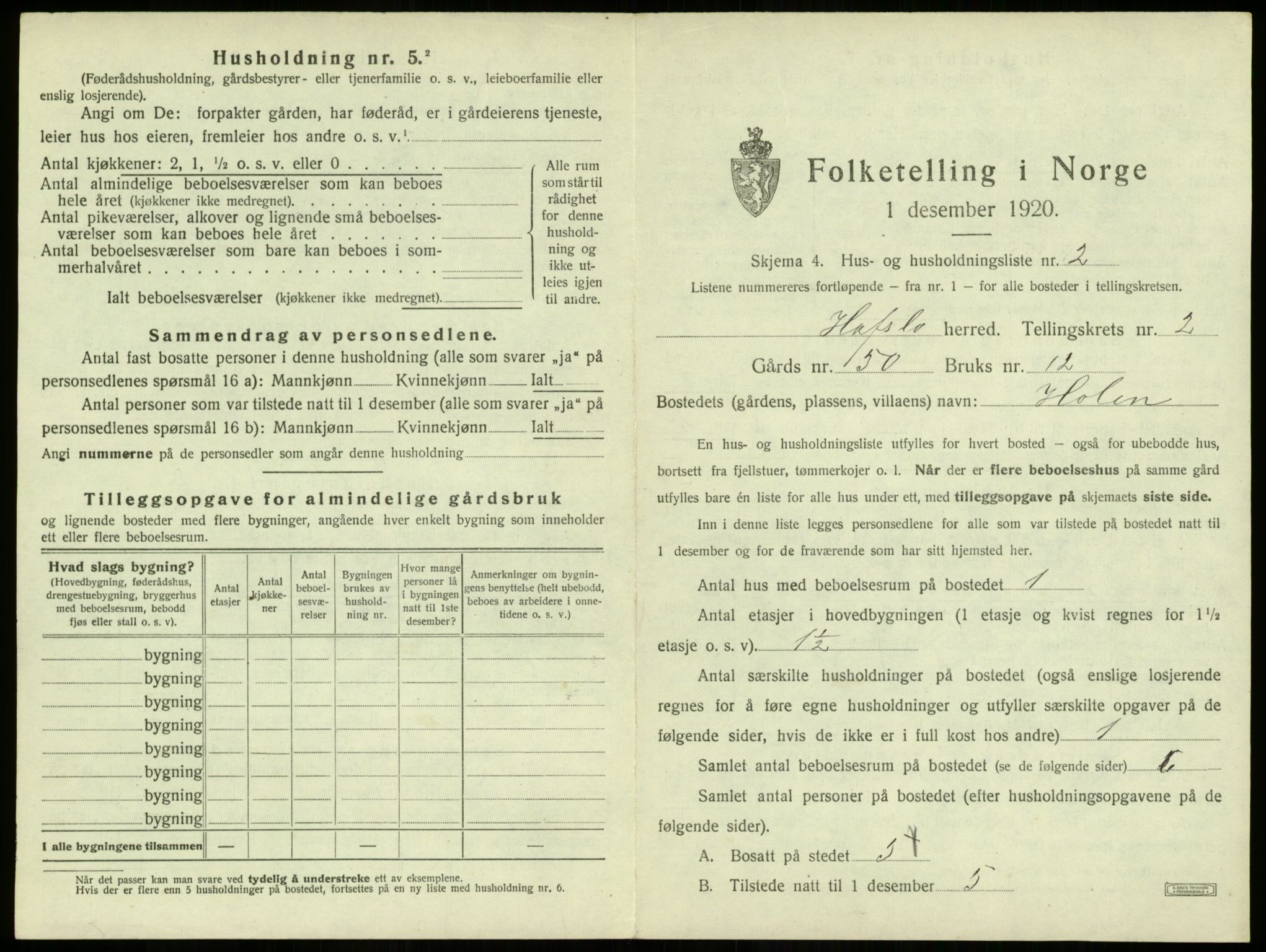 SAB, 1920 census for Hafslo, 1920, p. 161