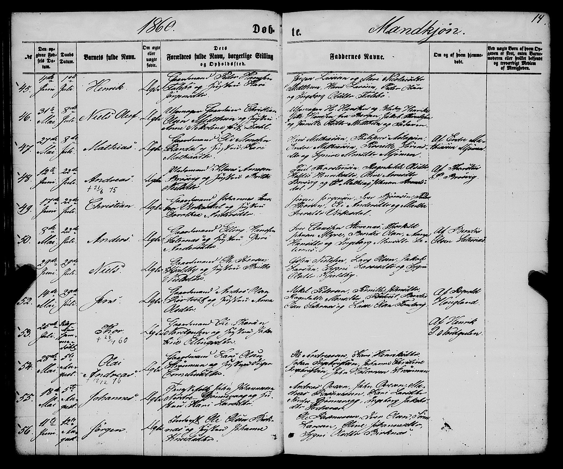 Gulen sokneprestembete, SAB/A-80201/H/Haa/Haaa/L0022: Parish register (official) no. A 22, 1859-1869, p. 14