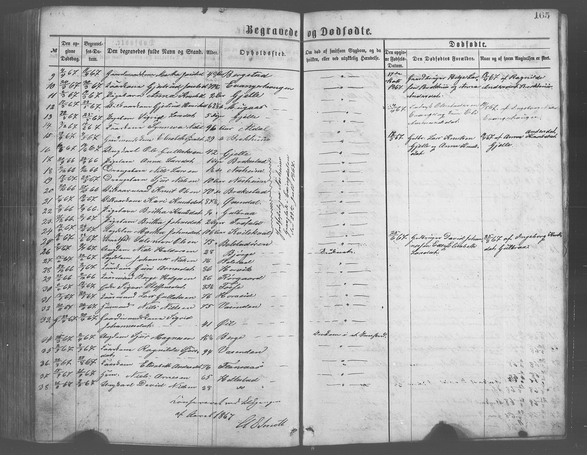 Evanger sokneprestembete, SAB/A-99924: Parish register (copy) no. A 2, 1863-1879, p. 165