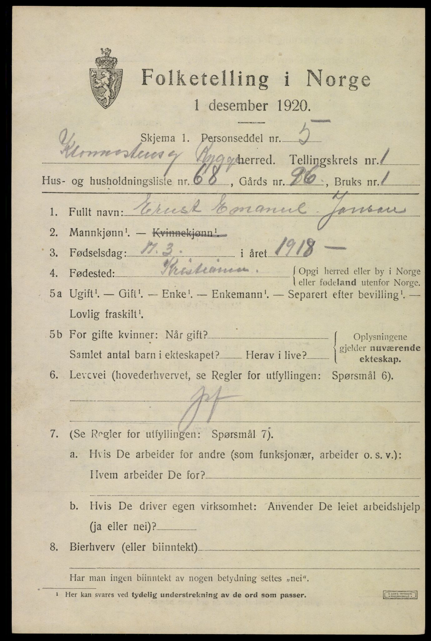 SAO, 1920 census for Rygge, 1920, p. 2951