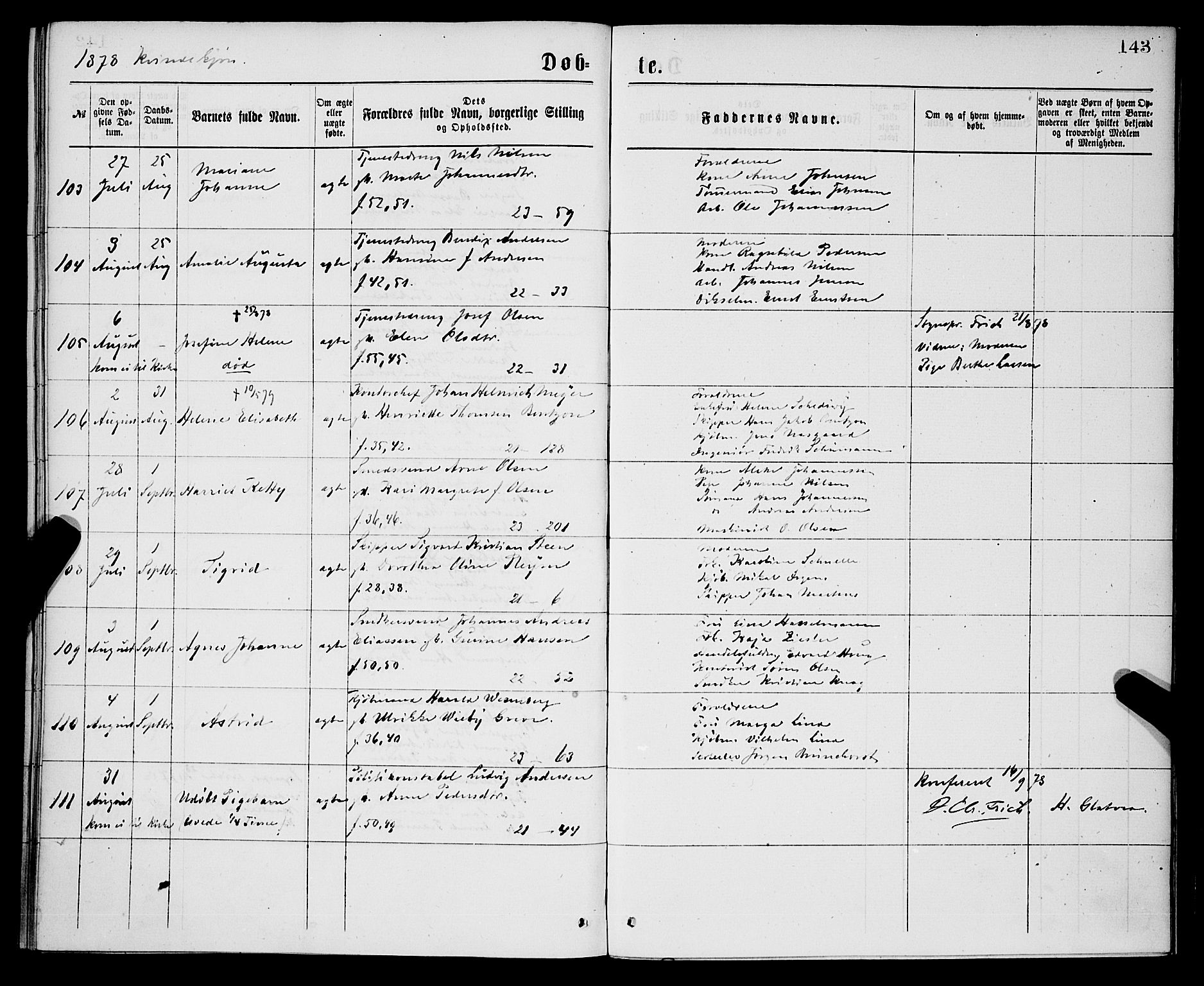Korskirken sokneprestembete, AV/SAB-A-76101/H/Hab: Parish register (copy) no. B 7, 1874-1878, p. 143