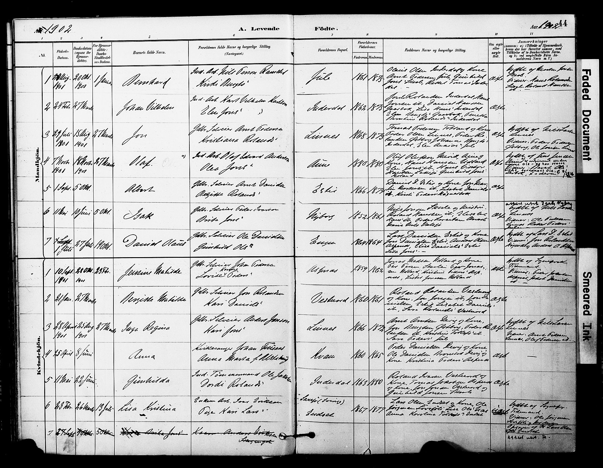 Ministerialprotokoller, klokkerbøker og fødselsregistre - Nord-Trøndelag, SAT/A-1458/757/L0505: Parish register (official) no. 757A01, 1882-1904, p. 44