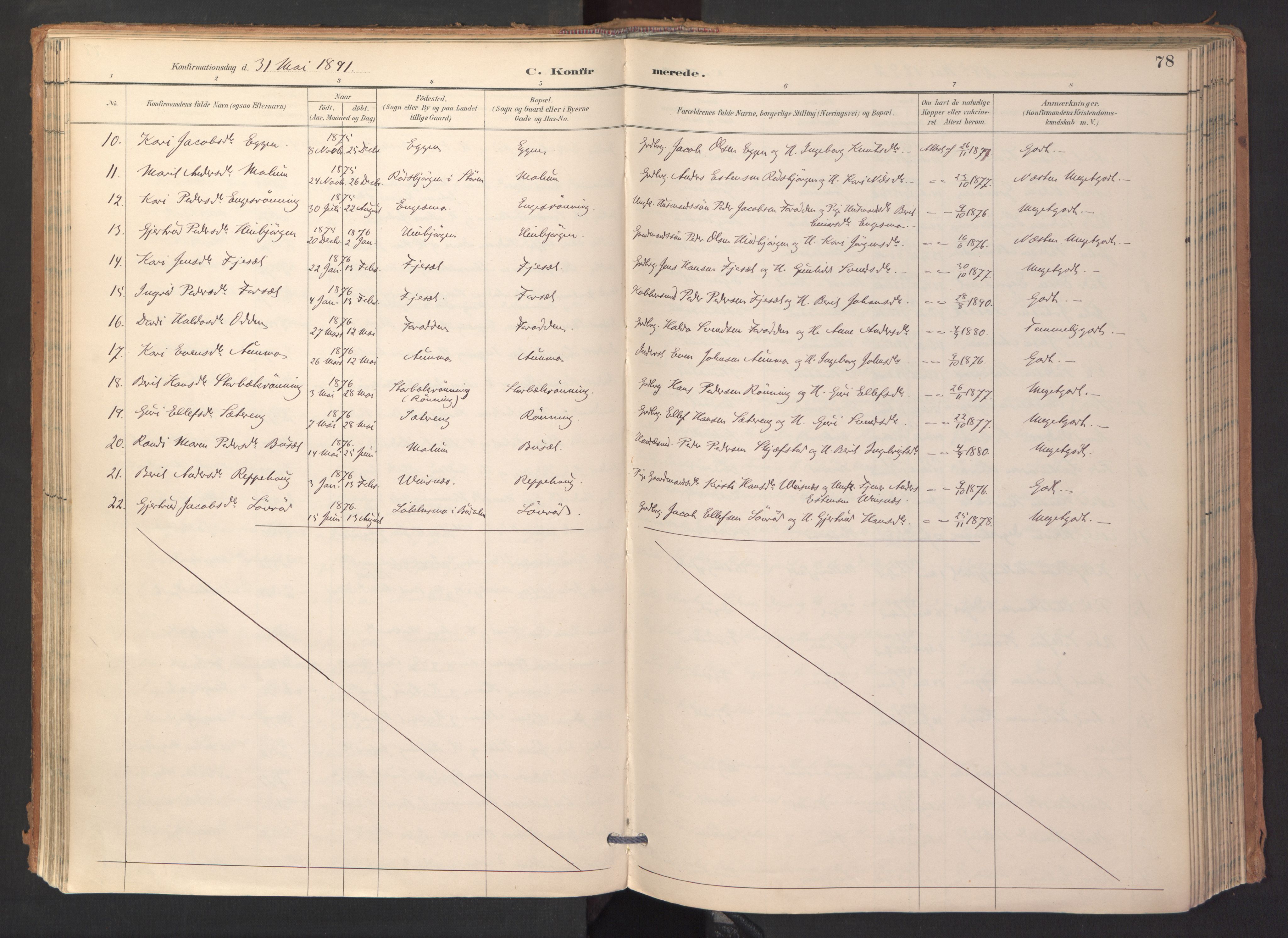 Ministerialprotokoller, klokkerbøker og fødselsregistre - Sør-Trøndelag, SAT/A-1456/688/L1025: Parish register (official) no. 688A02, 1891-1909, p. 78