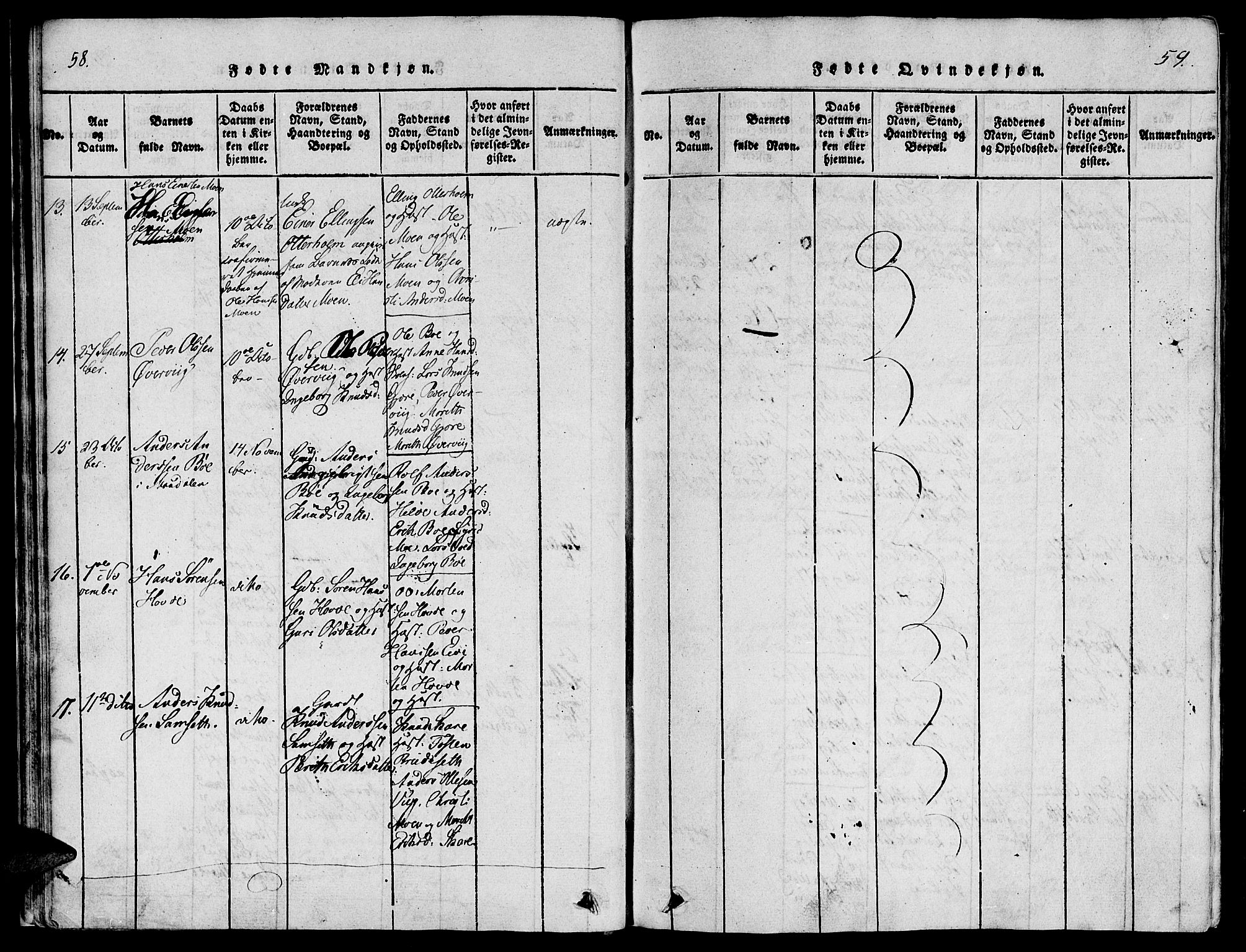 Ministerialprotokoller, klokkerbøker og fødselsregistre - Møre og Romsdal, AV/SAT-A-1454/543/L0561: Parish register (official) no. 543A01, 1818-1853, p. 58-59