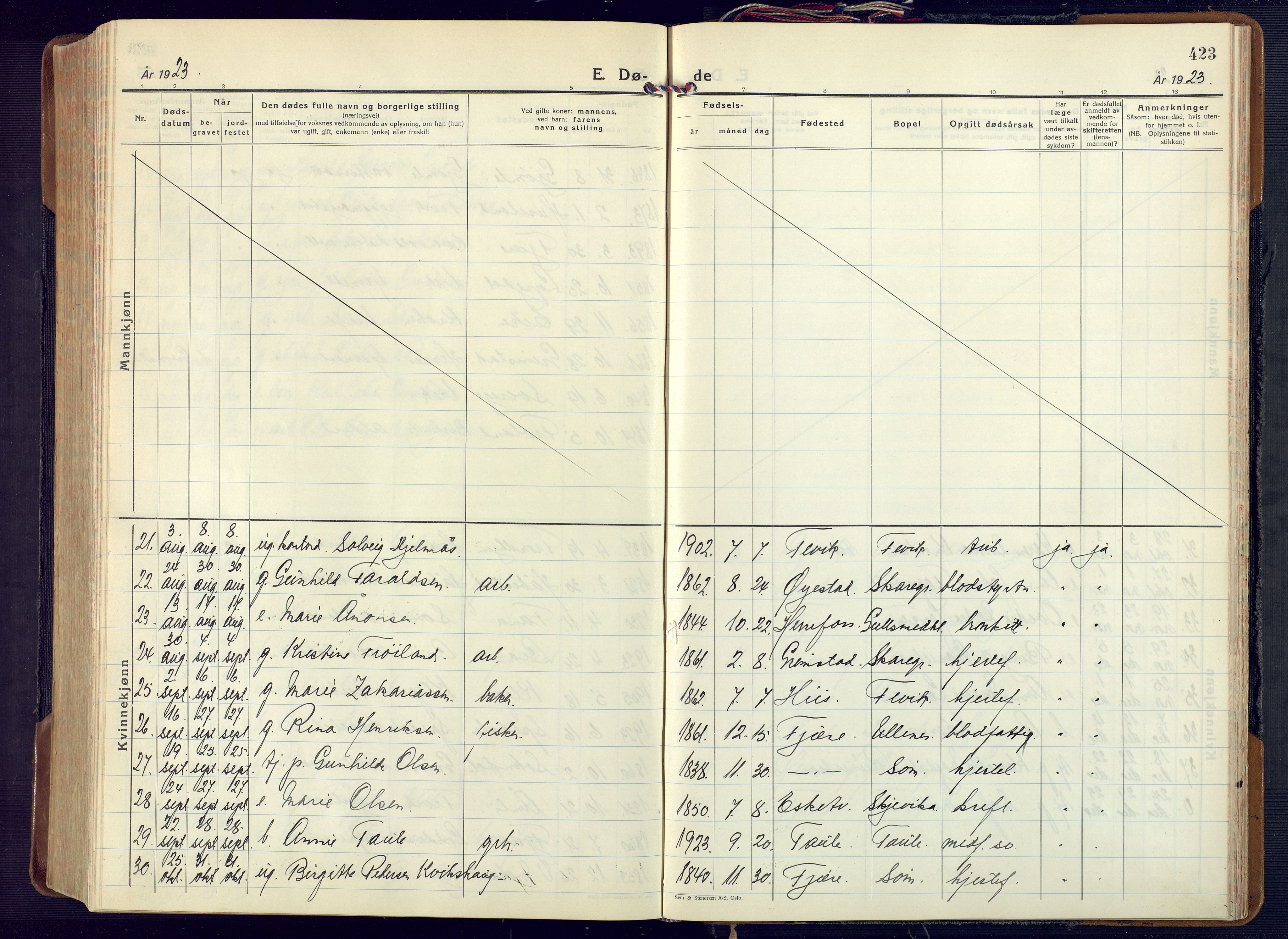 Fjære sokneprestkontor, AV/SAK-1111-0011/F/Fa/L0004: Parish register (official) no. A 4, 1902-1925, p. 423