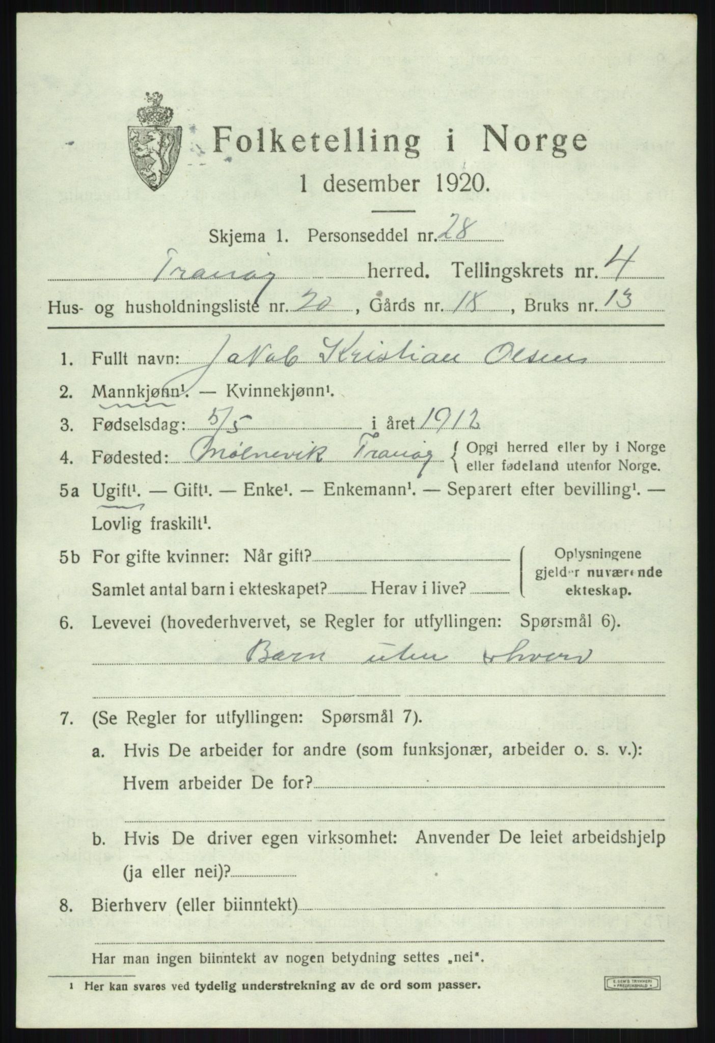 SATØ, 1920 census for Tranøy, 1920, p. 2337