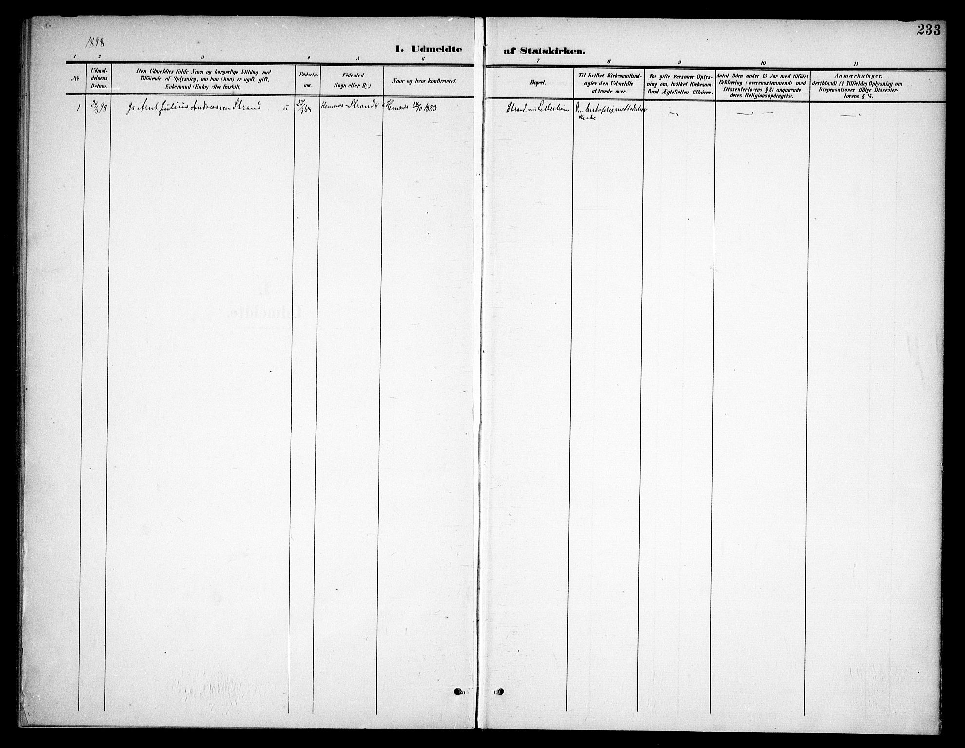 Høland prestekontor Kirkebøker, SAO/A-10346a/F/Fb/L0003: Parish register (official) no. II 3, 1897-1912, p. 233