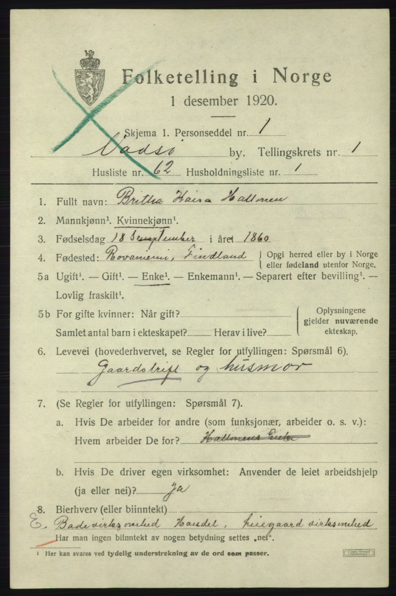 SATØ, 1920 census for Vadsø, 1920, p. 2221