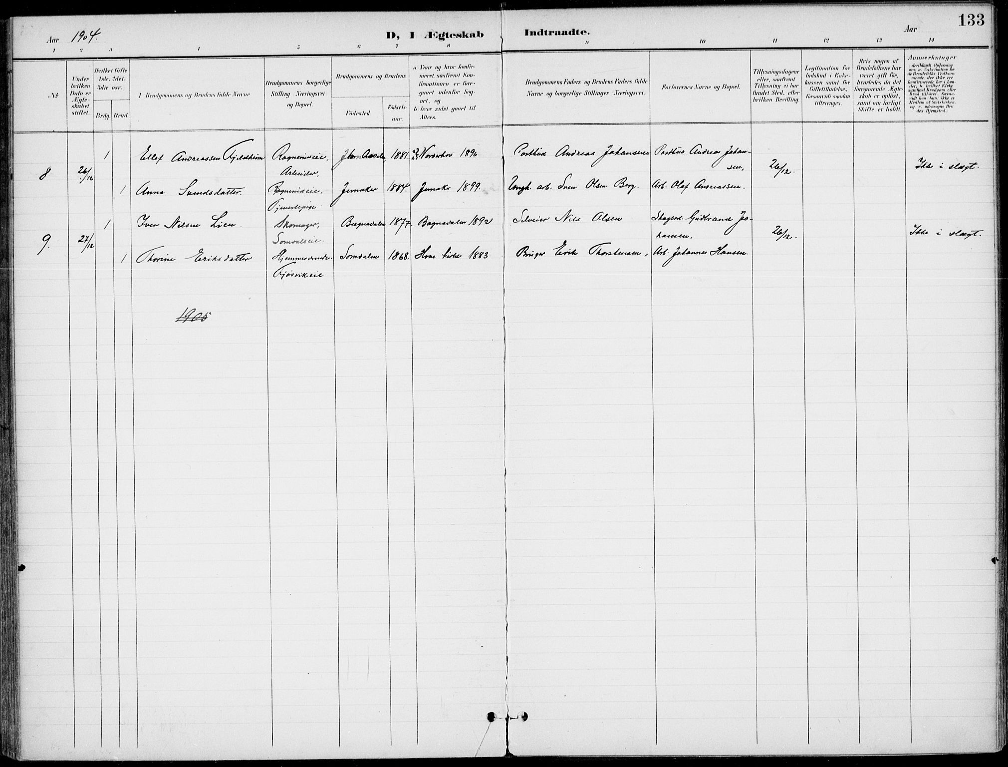 Ådal kirkebøker, SAKO/A-248/F/Fb/L0002: Parish register (official) no. II 2, 1898-1917, p. 133