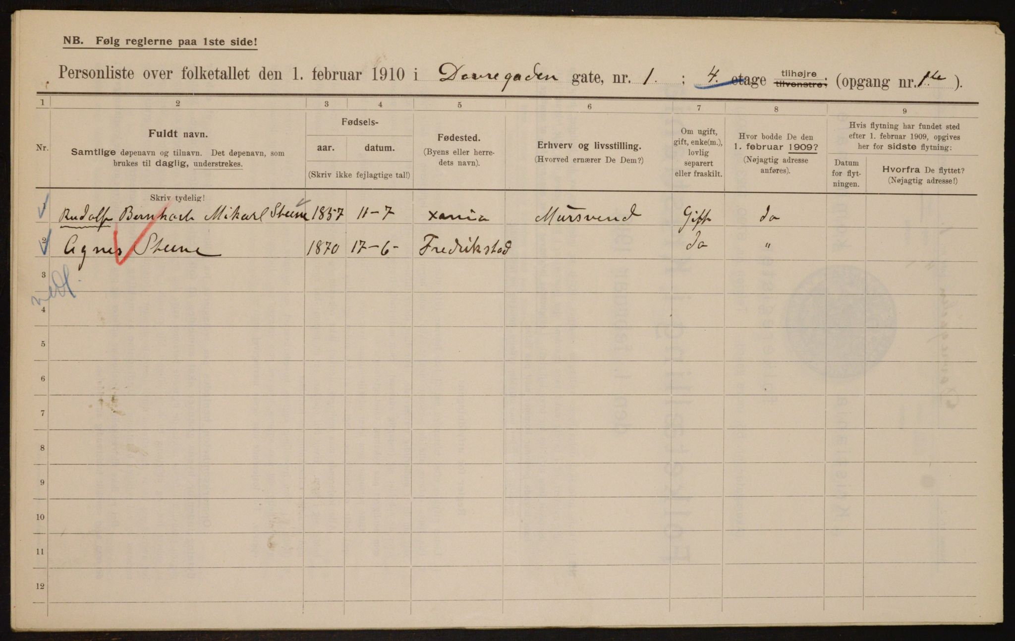 OBA, Municipal Census 1910 for Kristiania, 1910, p. 15319