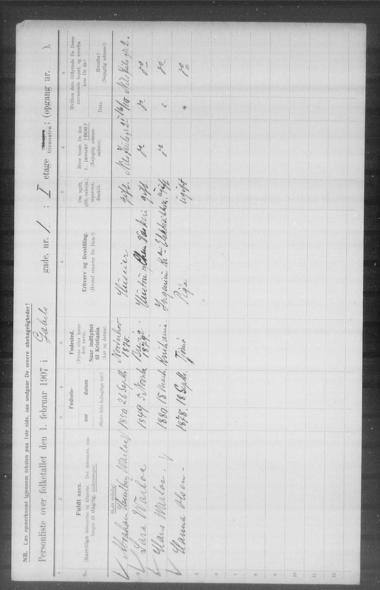 OBA, Municipal Census 1907 for Kristiania, 1907, p. 14485