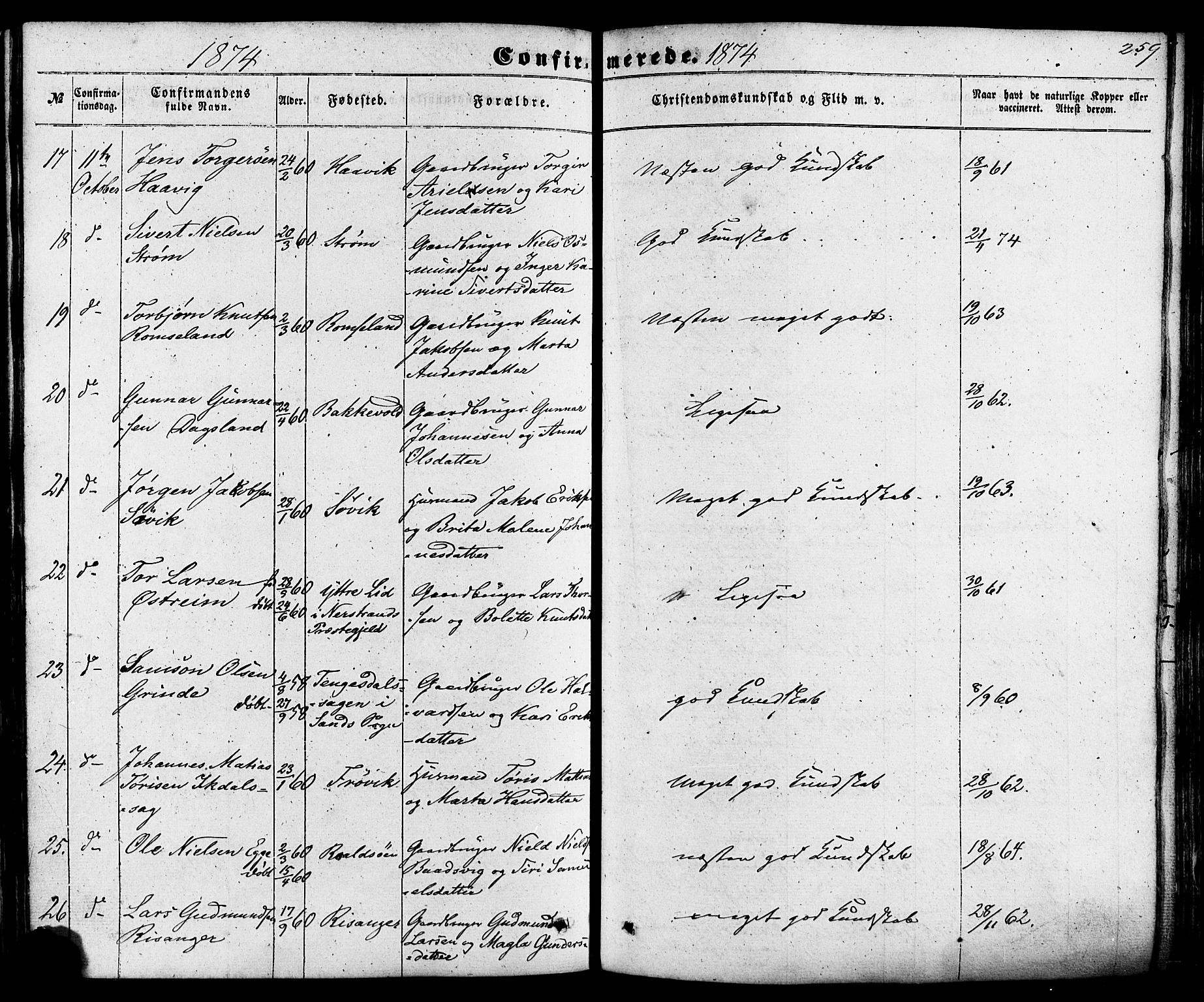 Skjold sokneprestkontor, SAST/A-101847/H/Ha/Haa/L0008: Parish register (official) no. A 8, 1856-1882, p. 259