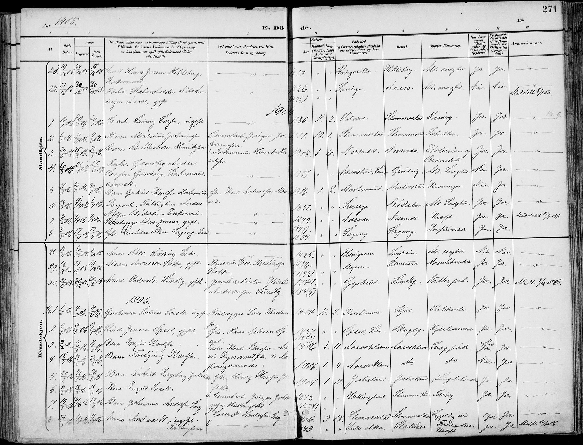 Røyken kirkebøker, AV/SAKO-A-241/F/Fa/L0009: Parish register (official) no. 9, 1898-1911, p. 271