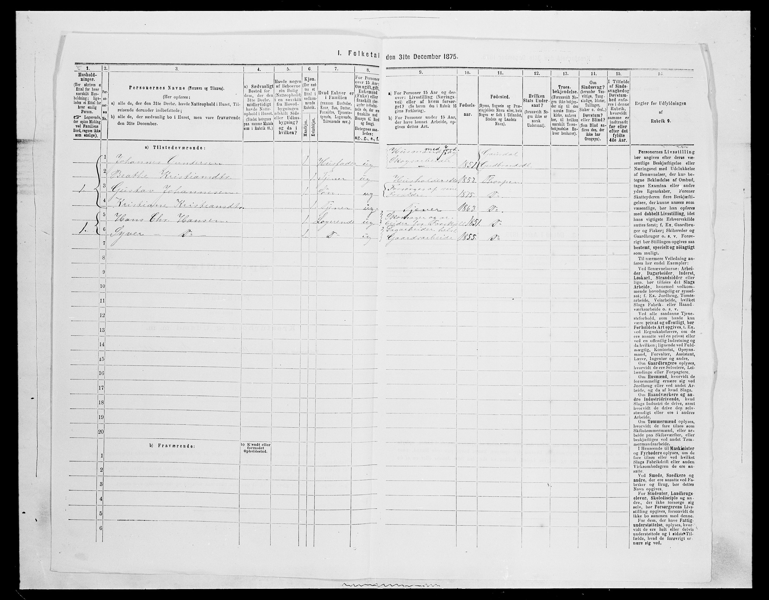 SAH, 1875 census for 0538P Nordre Land, 1875, p. 1217