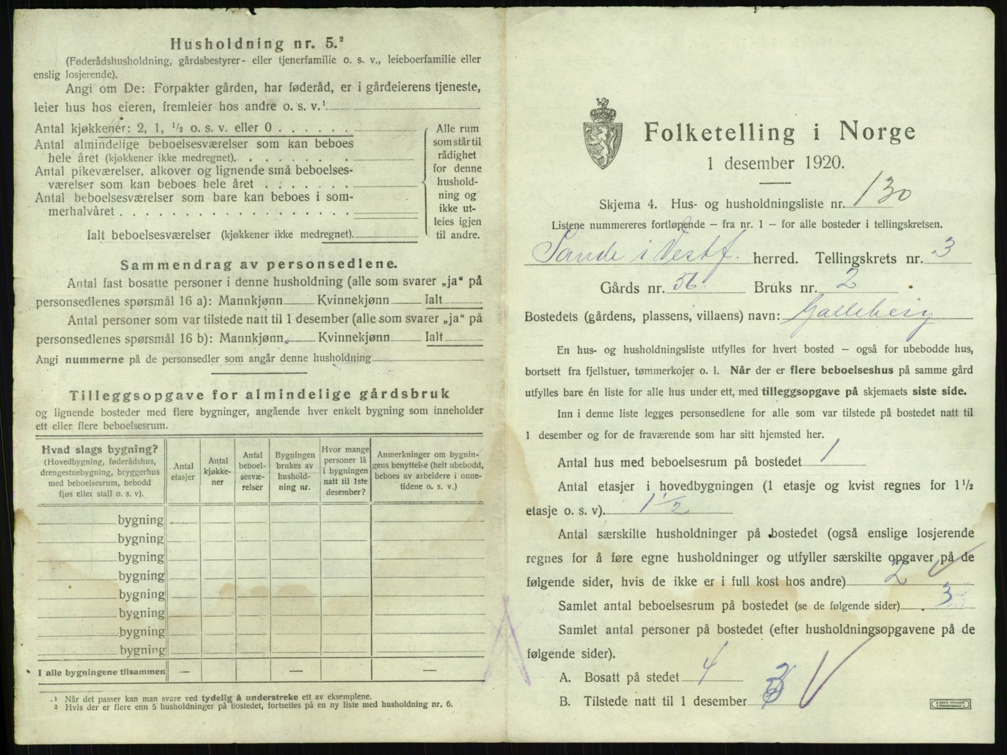 SAKO, 1920 census for Sande, 1920, p. 753