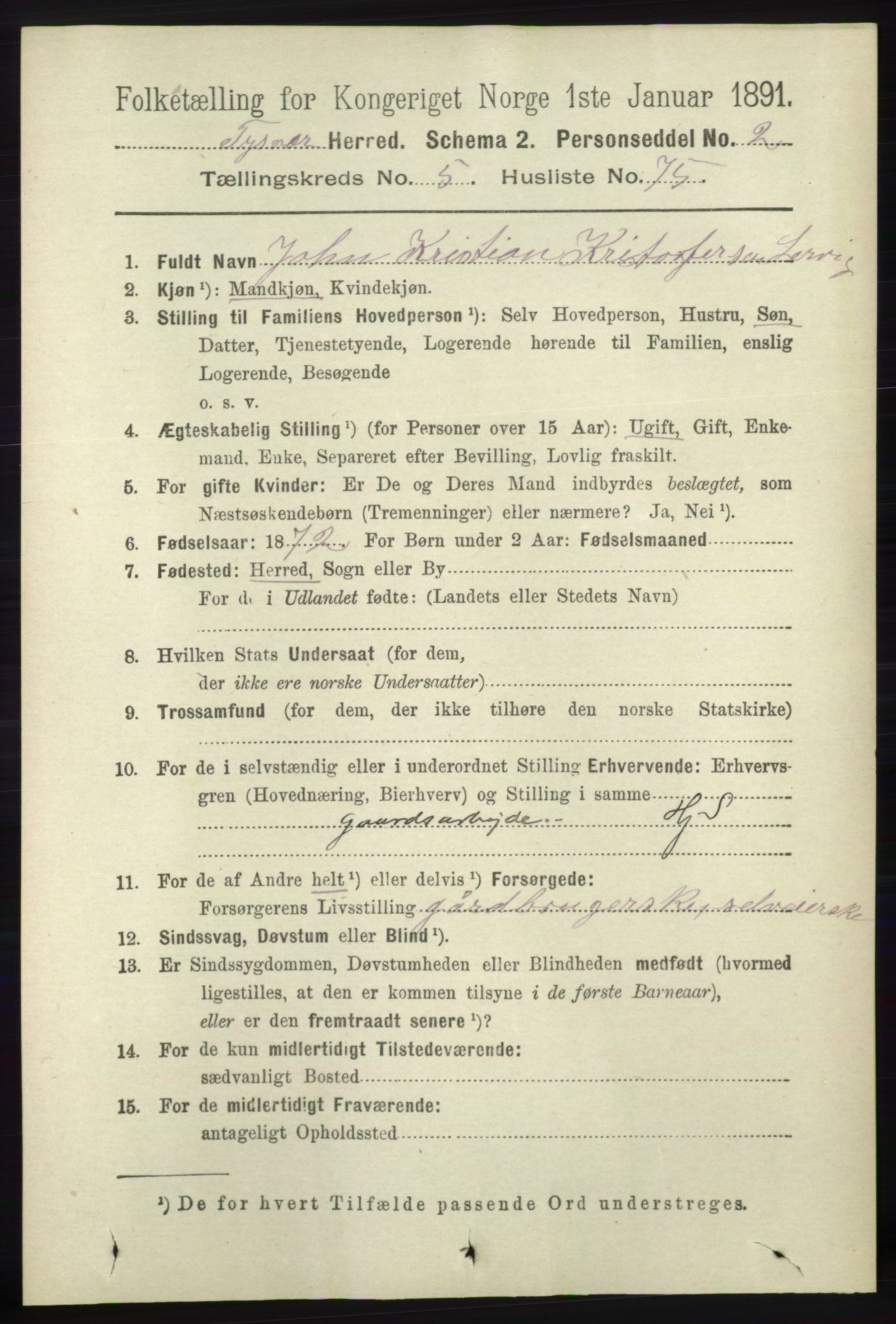 RA, 1891 census for 1146 Tysvær, 1891, p. 2232