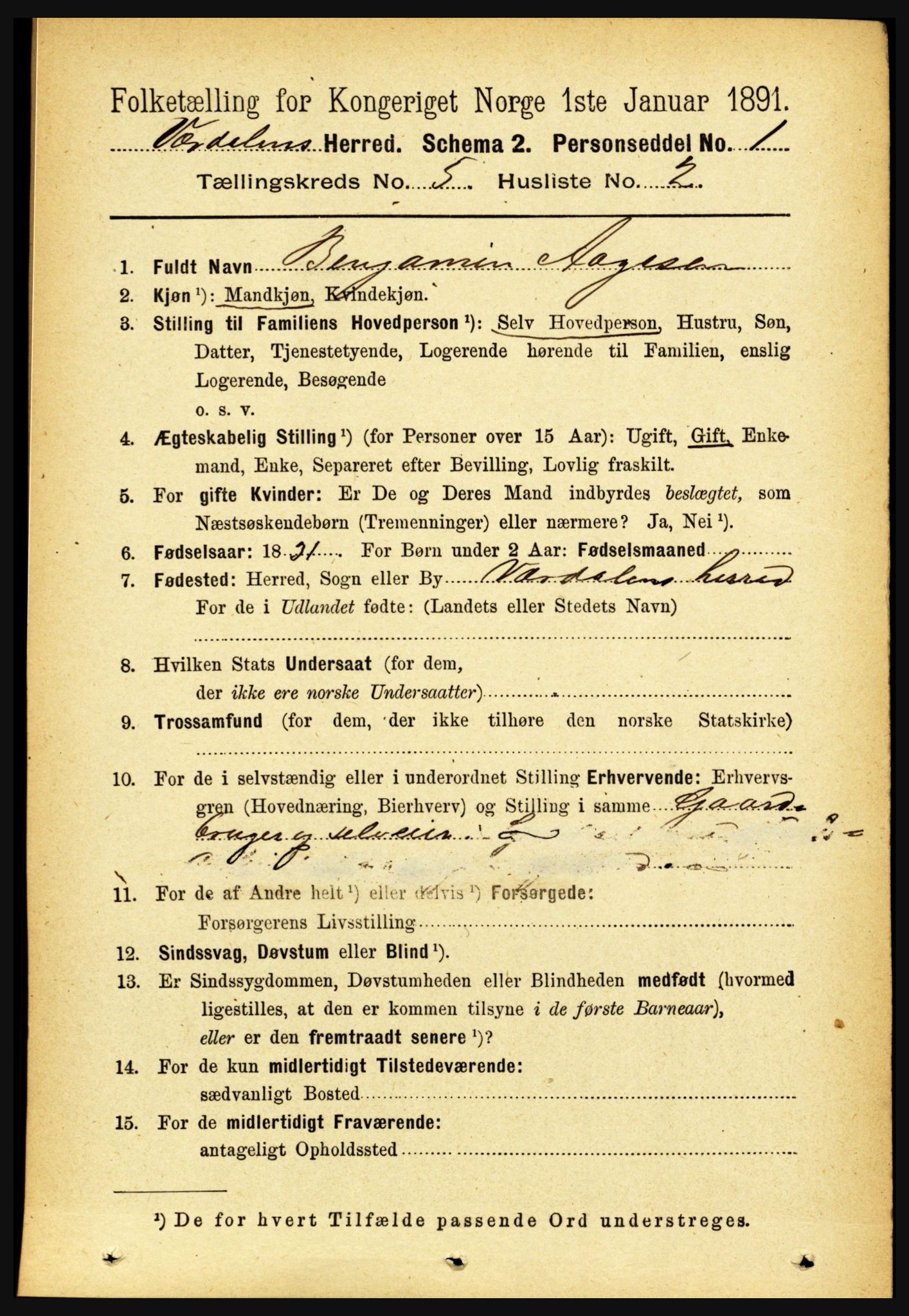 RA, 1891 census for 1721 Verdal, 1891, p. 2998