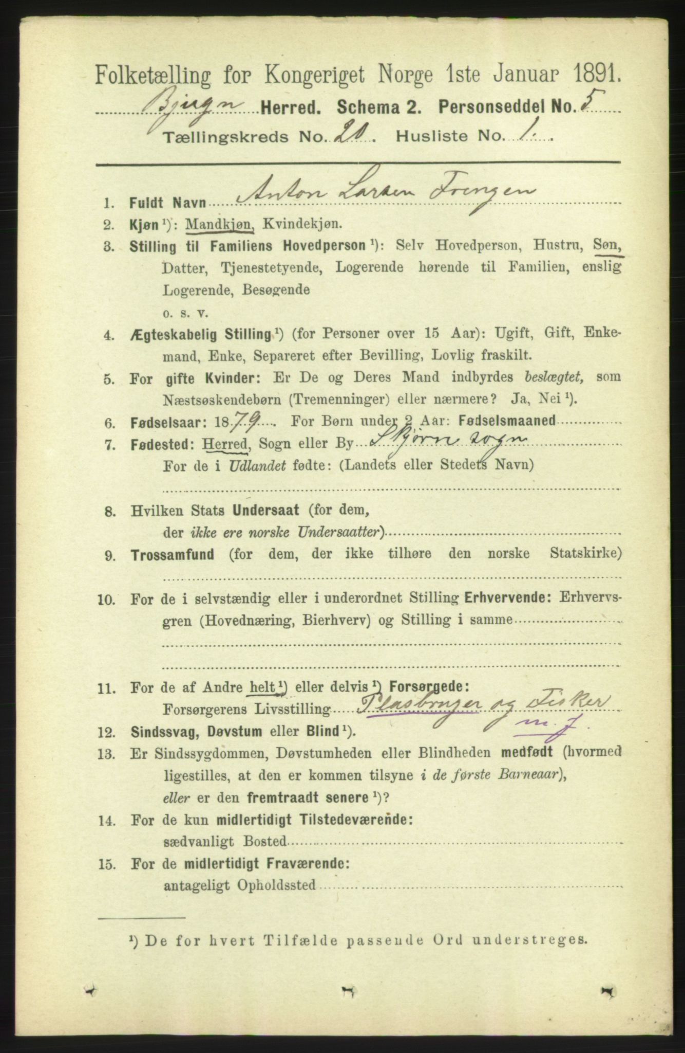 RA, 1891 census for 1627 Bjugn, 1891, p. 5408