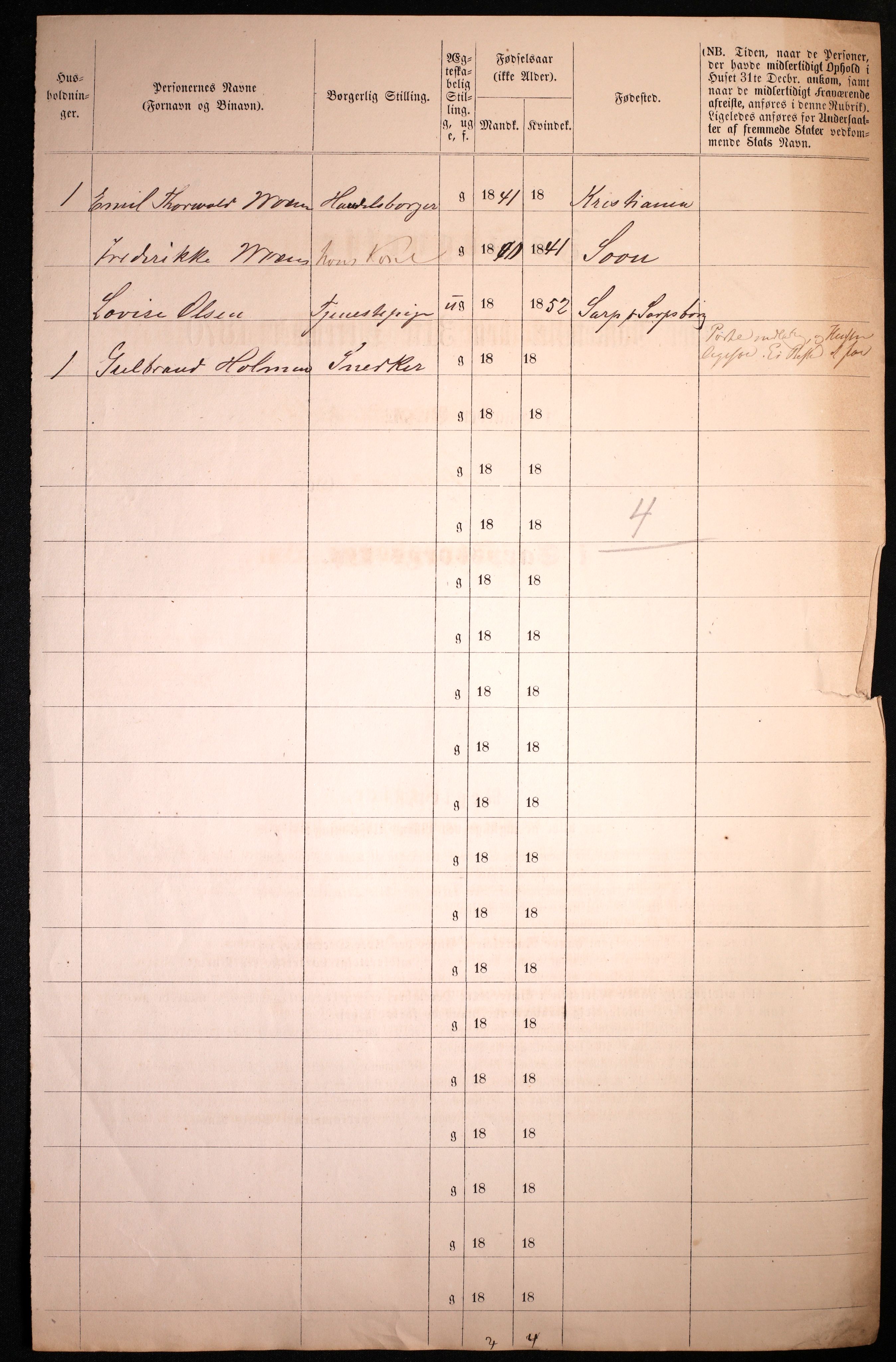 RA, 1870 census for 0102 Sarpsborg, 1870, p. 592