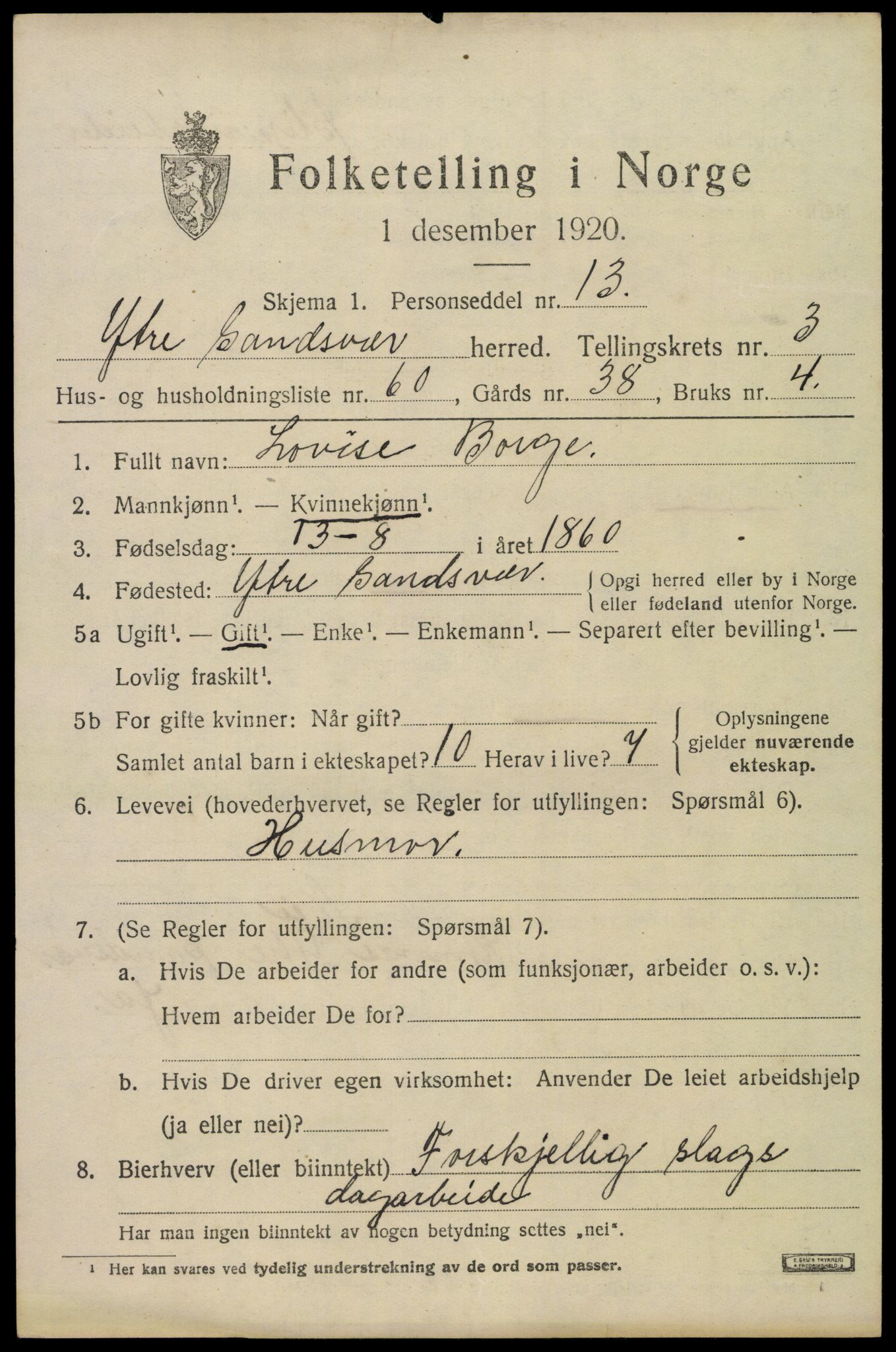 SAKO, 1920 census for Ytre Sandsvær, 1920, p. 4390