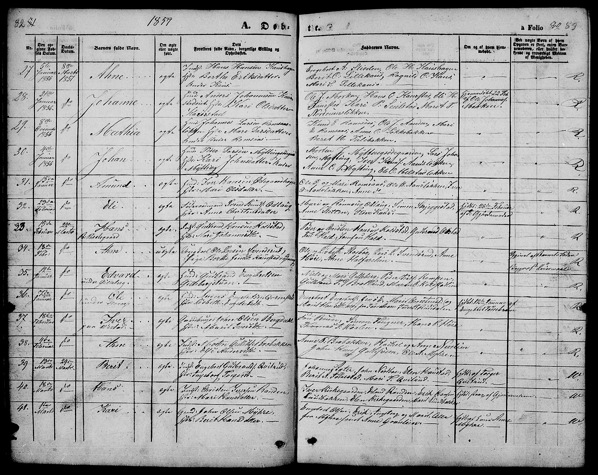 Ringebu prestekontor, AV/SAH-PREST-082/H/Ha/Hab/L0003: Parish register (copy) no. 3, 1854-1866, p. 82-83