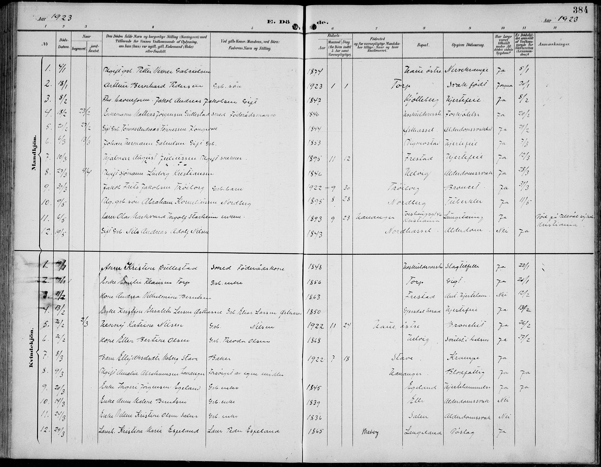 Lista sokneprestkontor, AV/SAK-1111-0027/F/Fb/L0005: Parish register (copy) no. B 5, 1892-1923, p. 384