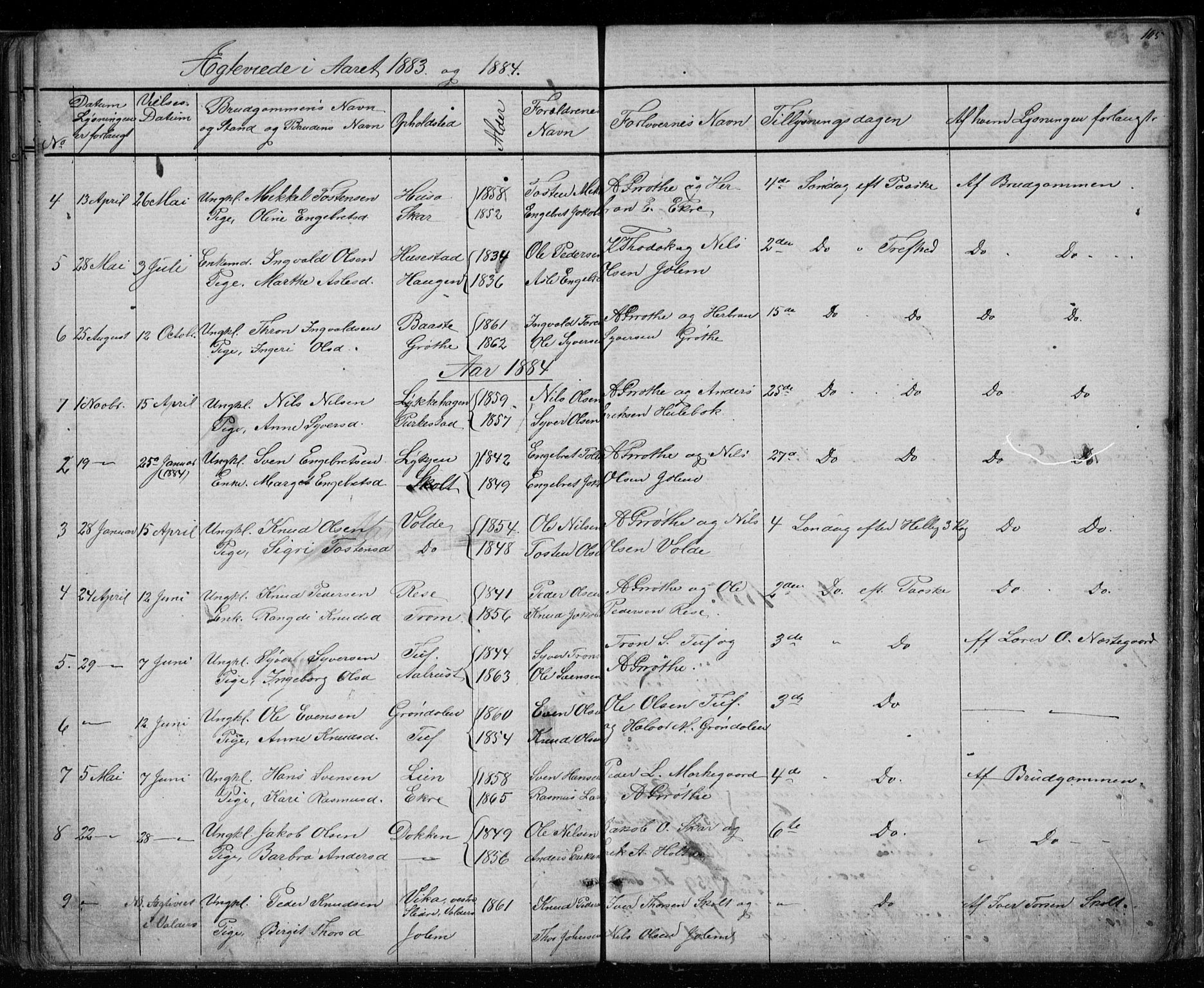 Gol kirkebøker, AV/SAKO-A-226/G/Gb/L0005: Parish register (copy) no. II 5, 1875-1891, p. 105