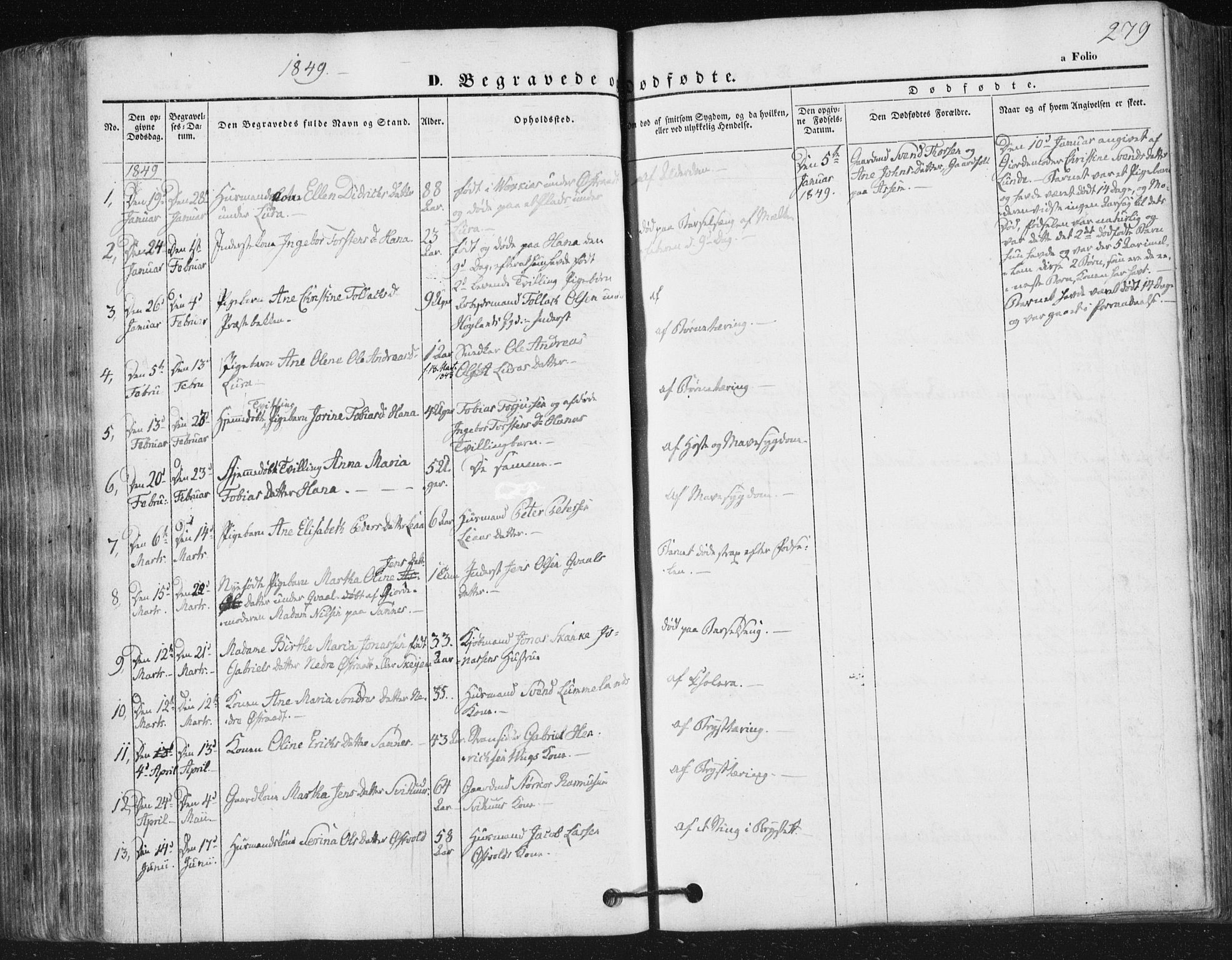 Høyland sokneprestkontor, SAST/A-101799/001/30BA/L0008: Parish register (official) no. A 8, 1841-1856, p. 279