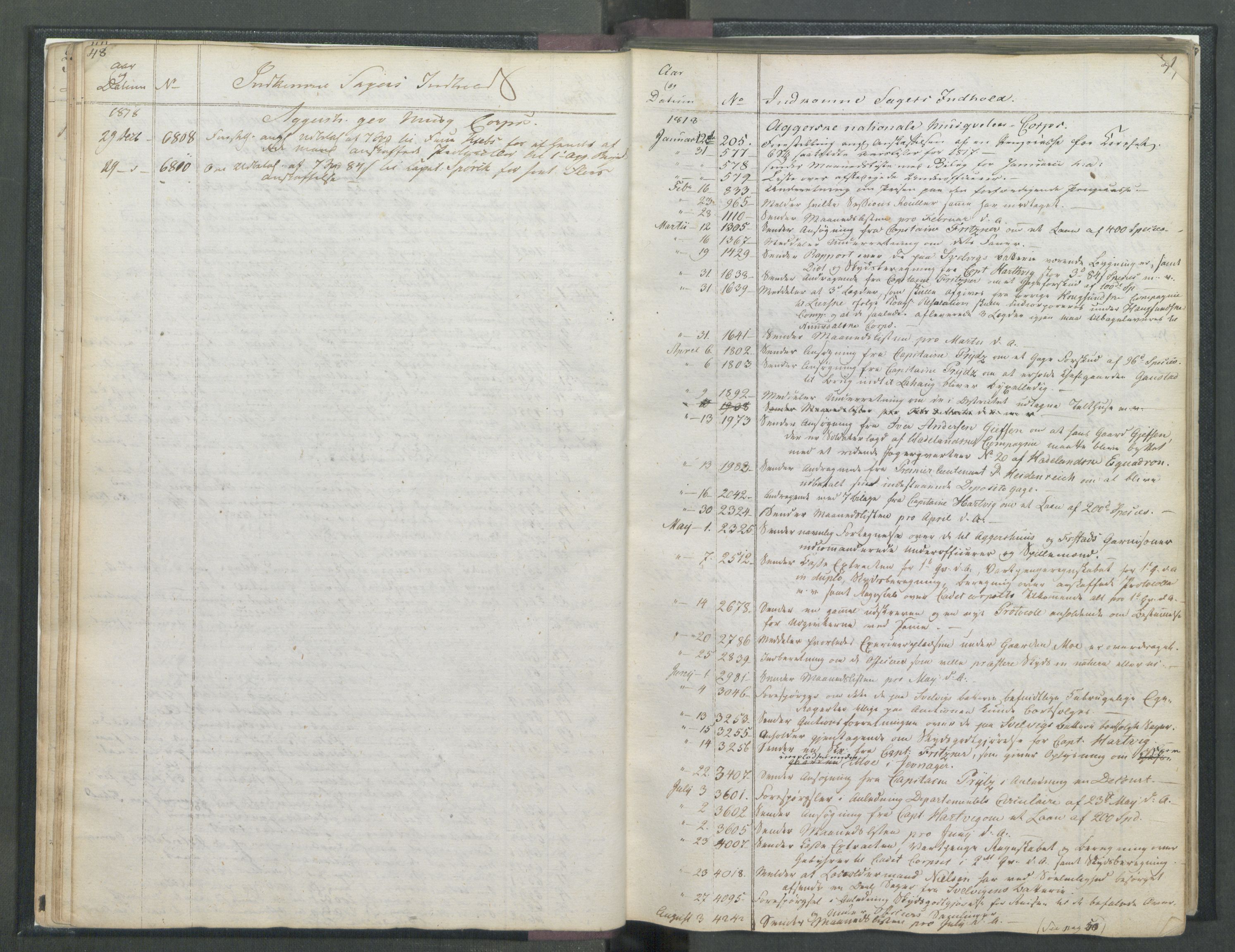 Armédepartementet, RA/RAFA-3493/C/Ca/L0017: 6. Departements Register Indg., 1818, p. 48-49