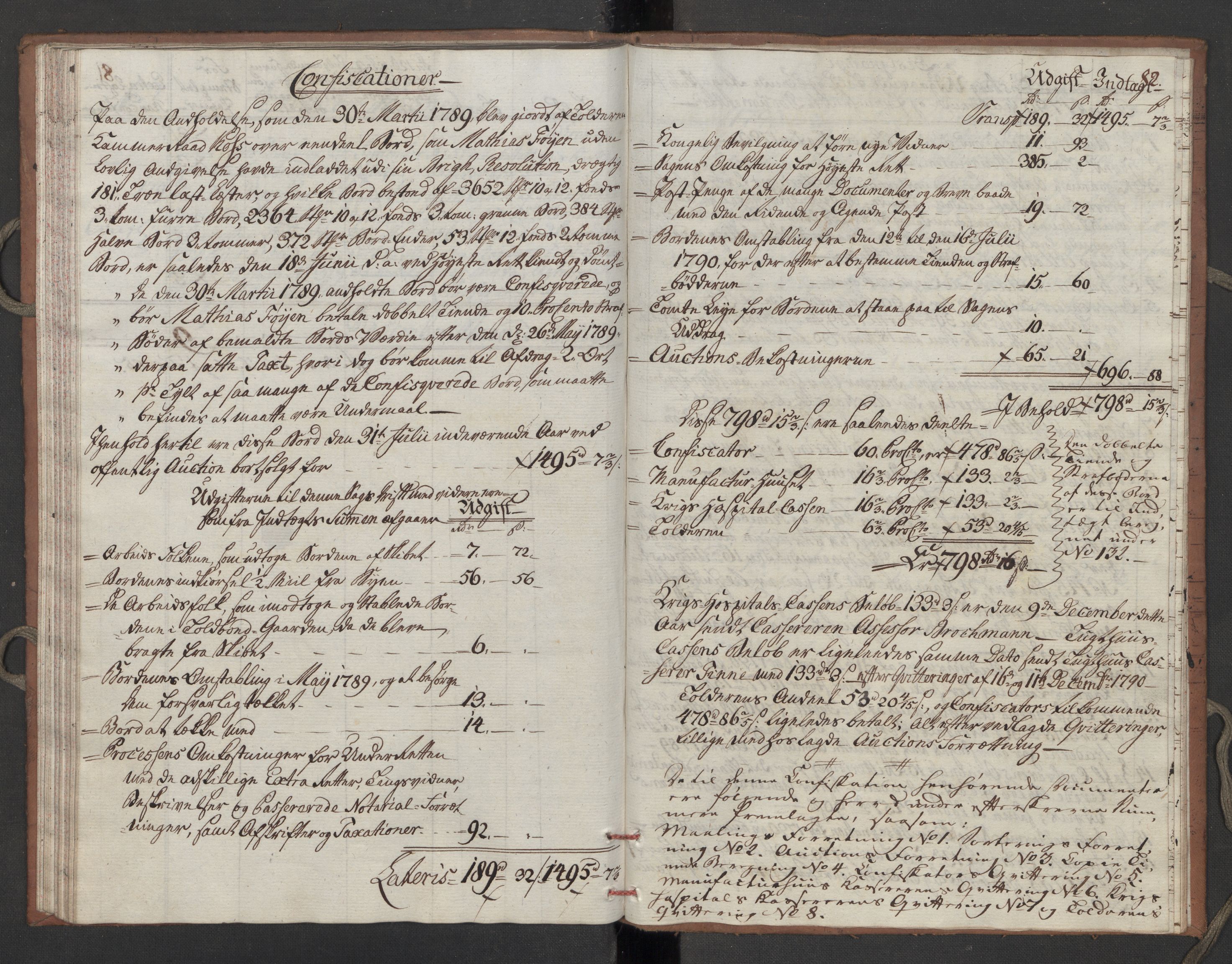 Generaltollkammeret, tollregnskaper, RA/EA-5490/R10/L0052/0002: Tollregnskaper Tønsberg / Utgående tollbok, 1790, p. 81b-82a