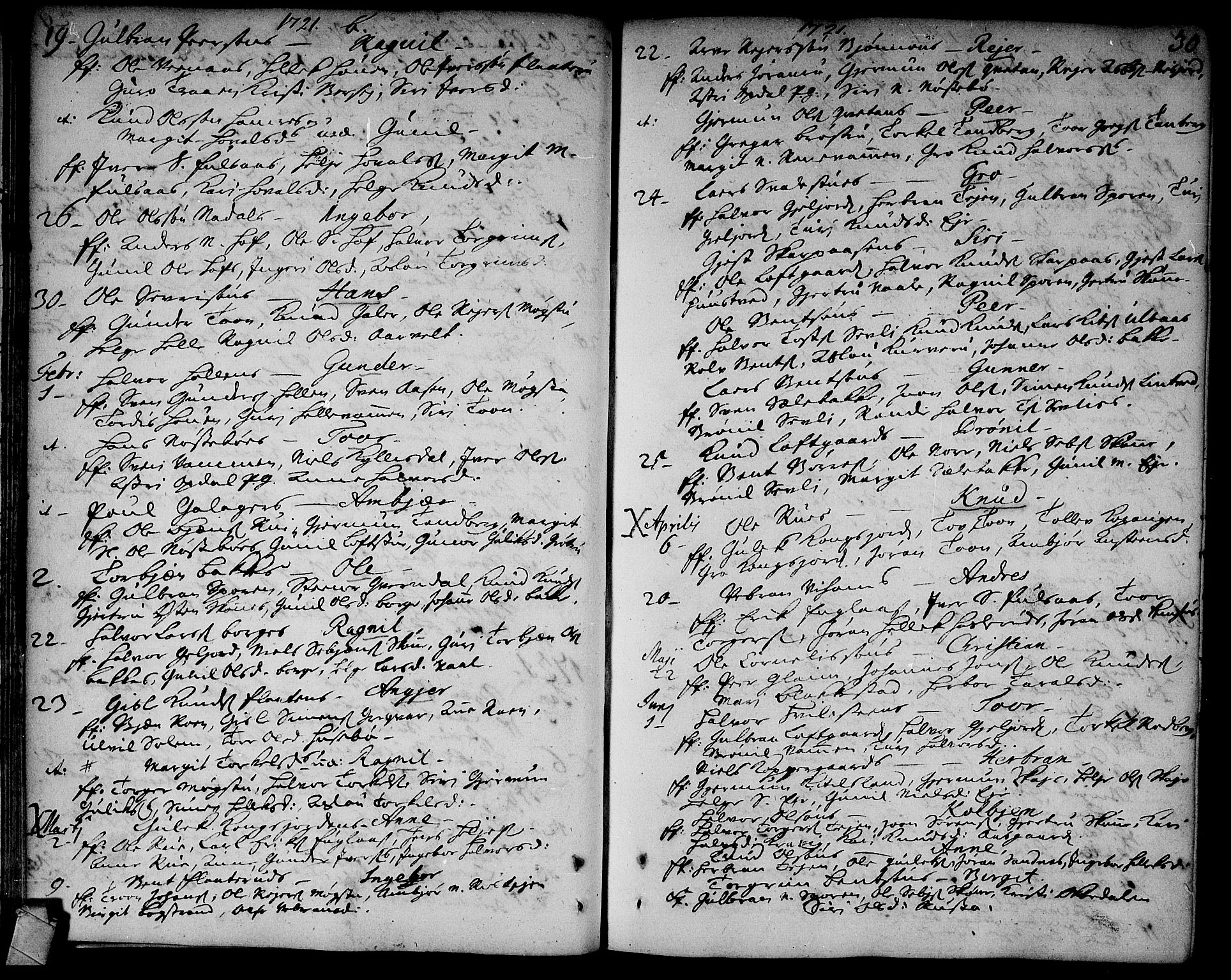 Rollag kirkebøker, AV/SAKO-A-240/F/Fa/L0002: Parish register (official) no. I 2, 1714-1742, p. 30