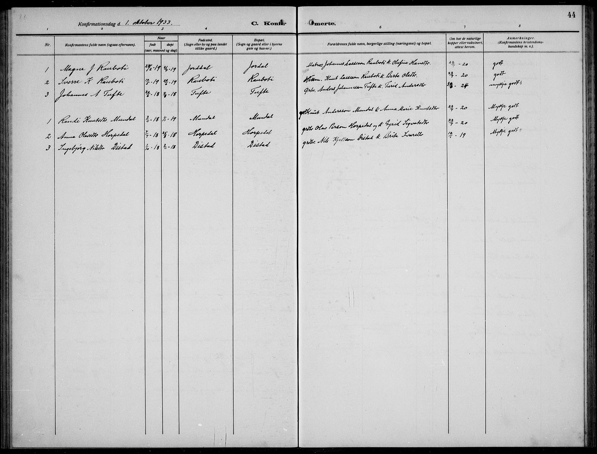 Balestrand sokneprestembete, AV/SAB-A-79601/H/Hab/Habb/L0002: Parish register (copy) no. B 2, 1917-1940, p. 44