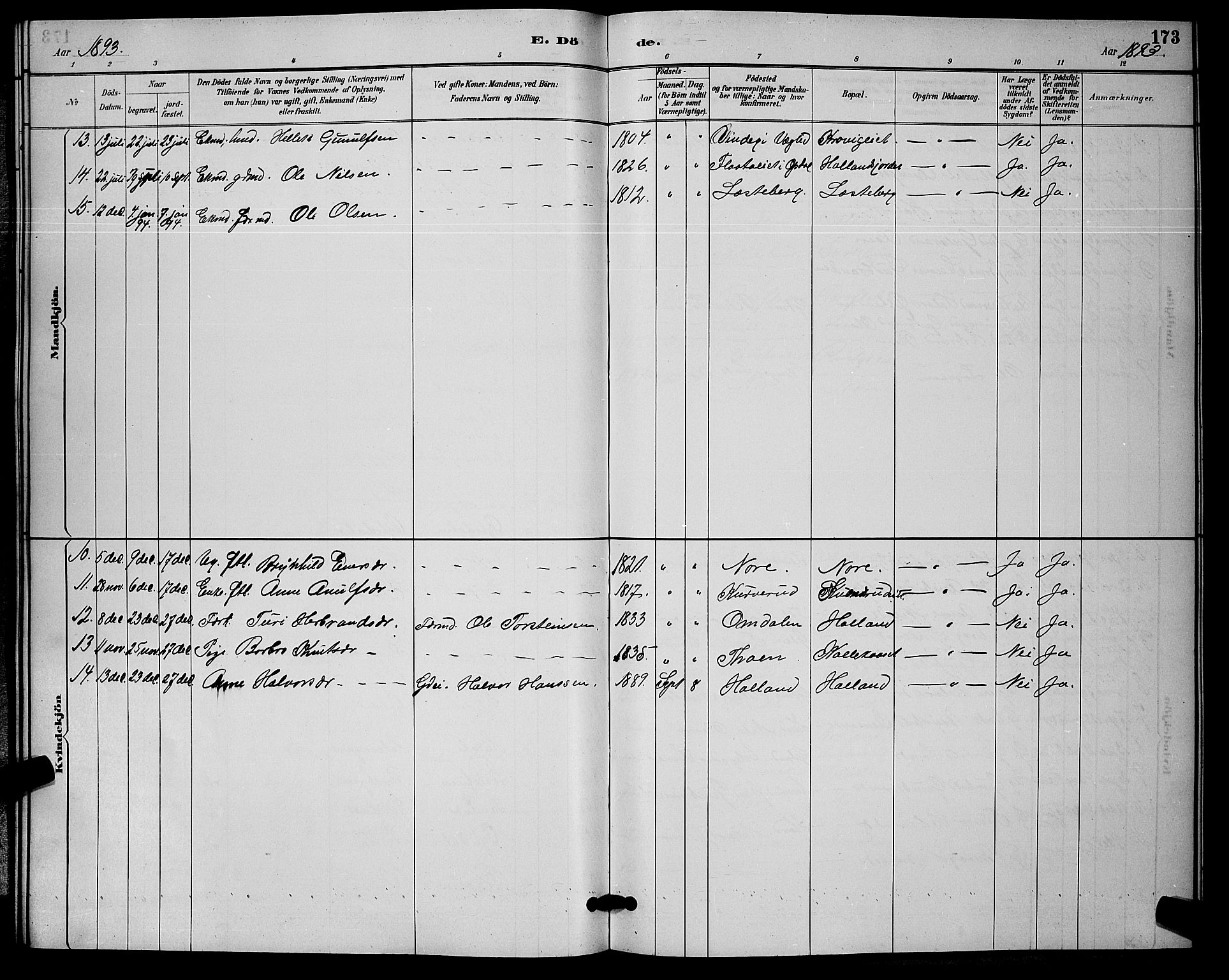 Nore kirkebøker, SAKO/A-238/G/Ga/L0003: Parish register (copy) no. I 3, 1886-1903, p. 173