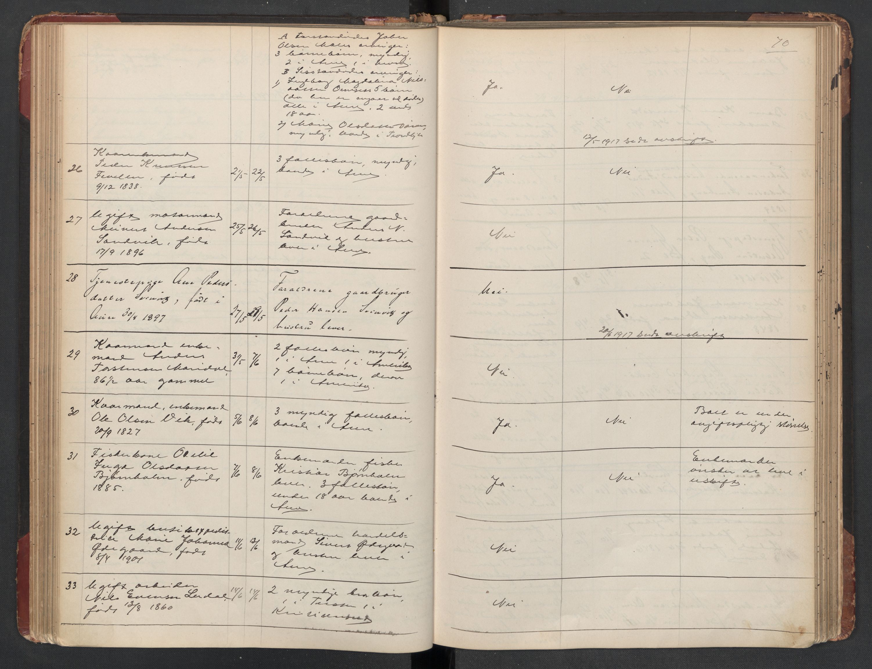 Aure lensmannskontor, AV/SAT-A-1088/1/02/L0003: 2.01.03 Dødsfallsprotokoll, 1906-1926, p. 70