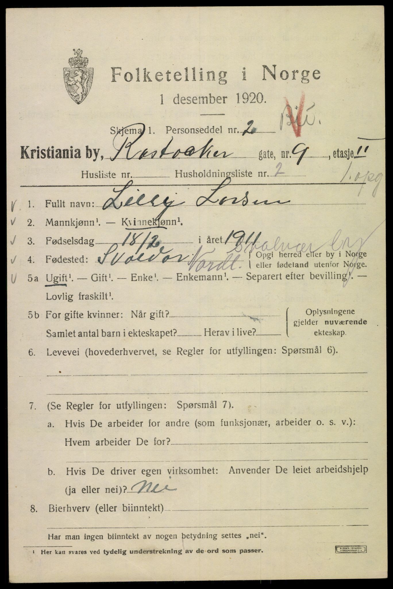 SAO, 1920 census for Kristiania, 1920, p. 469367