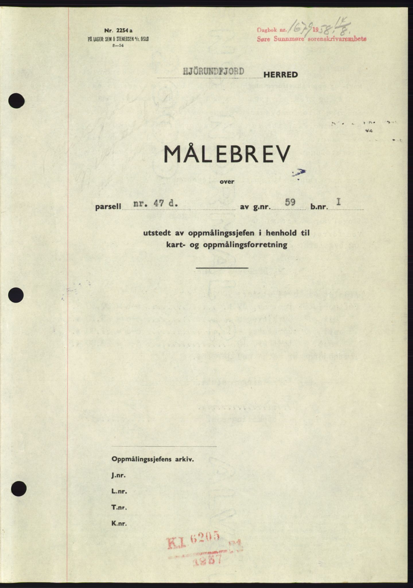 Søre Sunnmøre sorenskriveri, AV/SAT-A-4122/1/2/2C/L0110: Mortgage book no. 36A, 1958-1958, Diary no: : 1679/1958