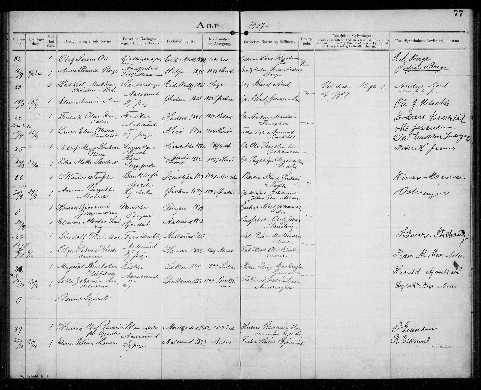 Ministerialprotokoller, klokkerbøker og fødselsregistre - Møre og Romsdal, AV/SAT-A-1454/529/L0458: Banns register no. 529A08, 1901-1918, p. 77