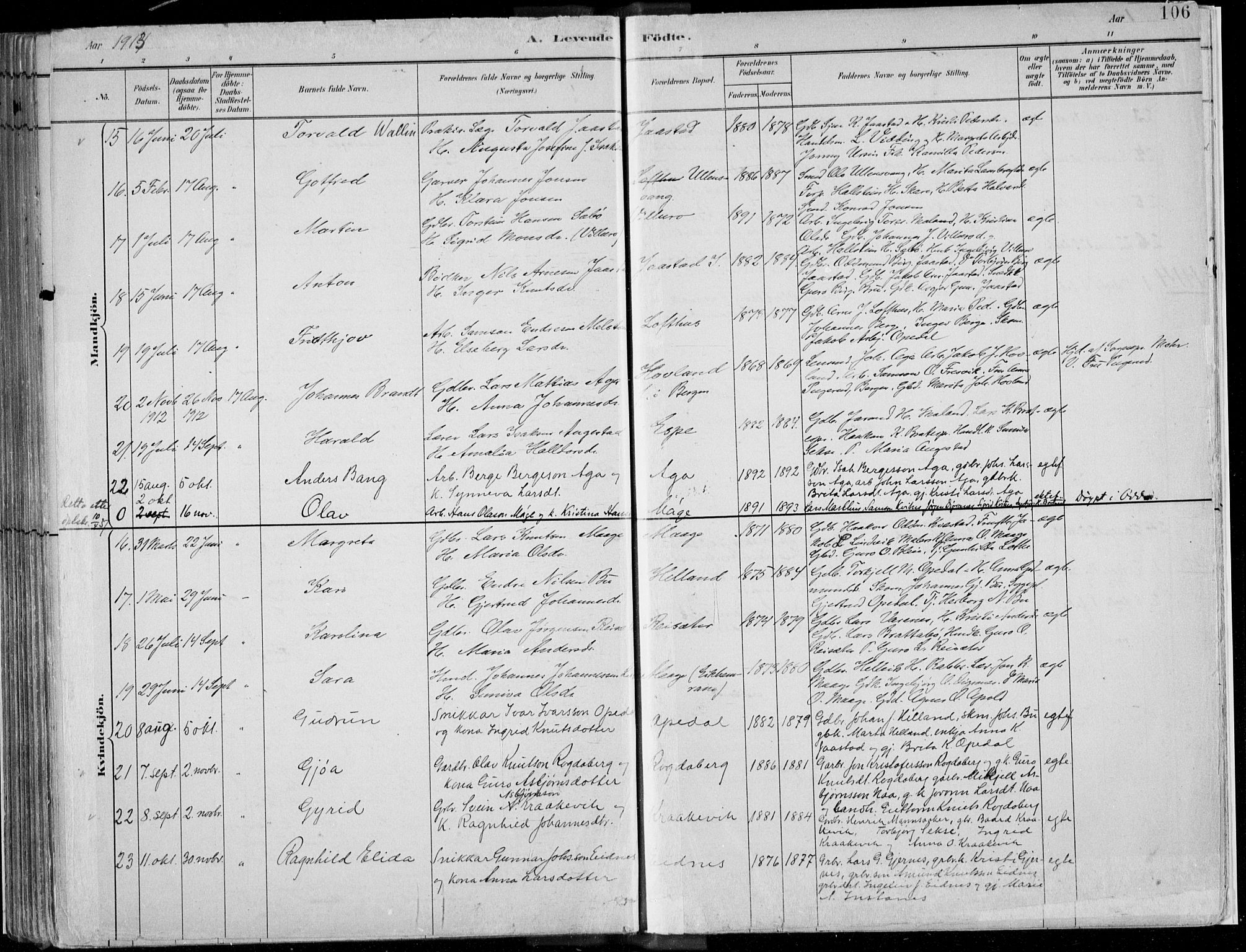 Ullensvang sokneprestembete, AV/SAB-A-78701/H/Haa: Parish register (official) no. B  1, 1882-1918, p. 106