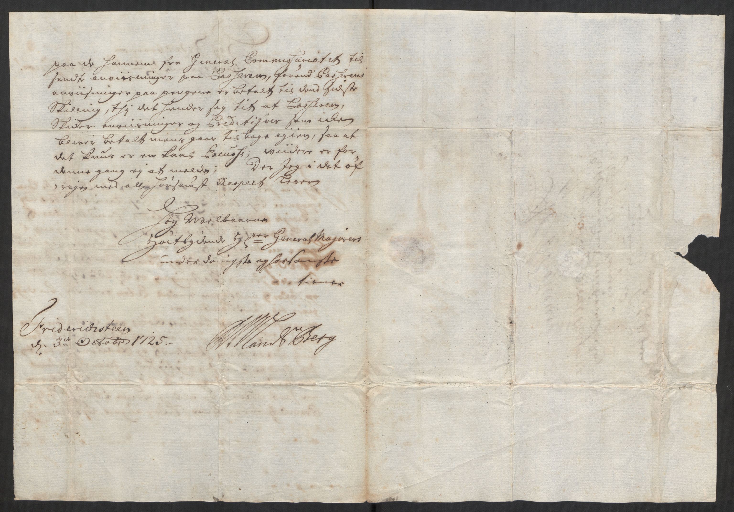 Kommanderende general (KG I) med Det norske krigsdirektorium, AV/RA-EA-5419/D/L0153: Fredriksten festning: Brev, inventarfortegnelser og regnskapsekstrakter, 1724-1729, p. 295