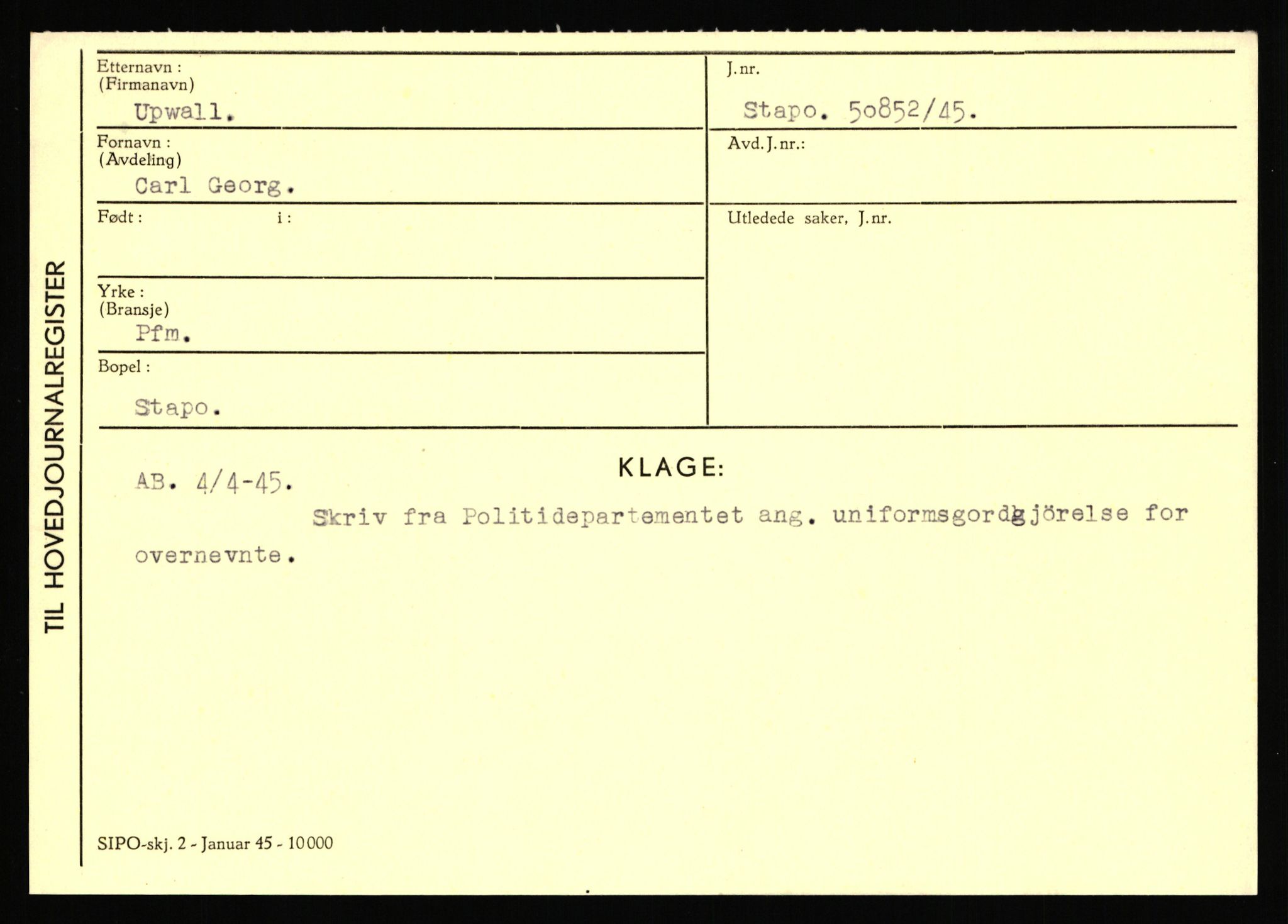 Statspolitiet - Hovedkontoret / Osloavdelingen, AV/RA-S-1329/C/Ca/L0016: Uberg - Øystese, 1943-1945, p. 291