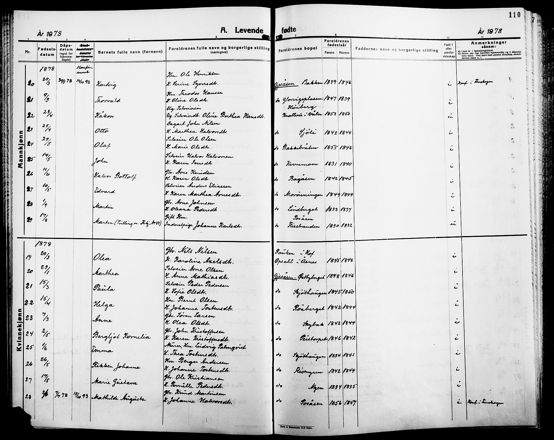 Åsnes prestekontor, SAH/PREST-042/H/Ha/Haa/L0000B: Parish register (official), 1870-1889, p. 110