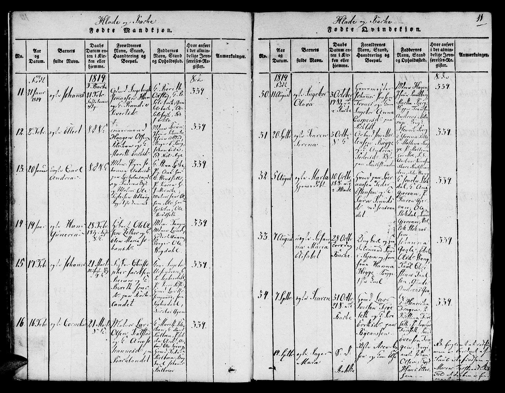 Ministerialprotokoller, klokkerbøker og fødselsregistre - Sør-Trøndelag, AV/SAT-A-1456/606/L0283: Parish register (official) no. 606A03 /1, 1818-1823, p. 11