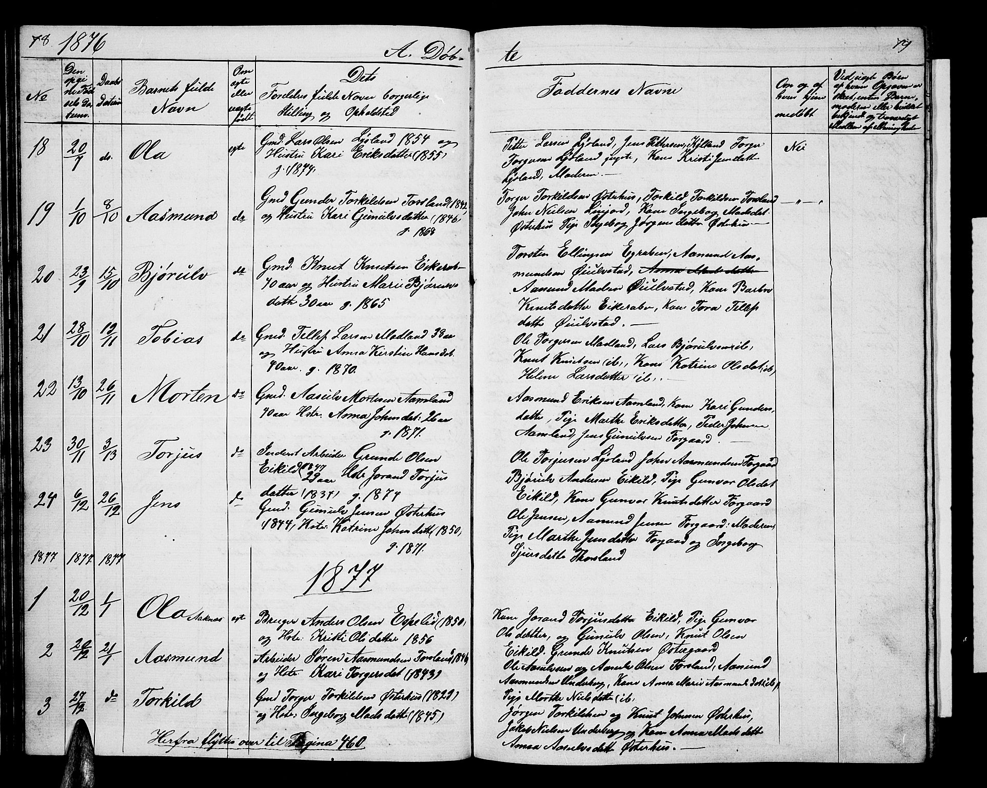 Åseral sokneprestkontor, SAK/1111-0051/F/Fb/L0001: Parish register (copy) no. B 1, 1856-1877, p. 78-79