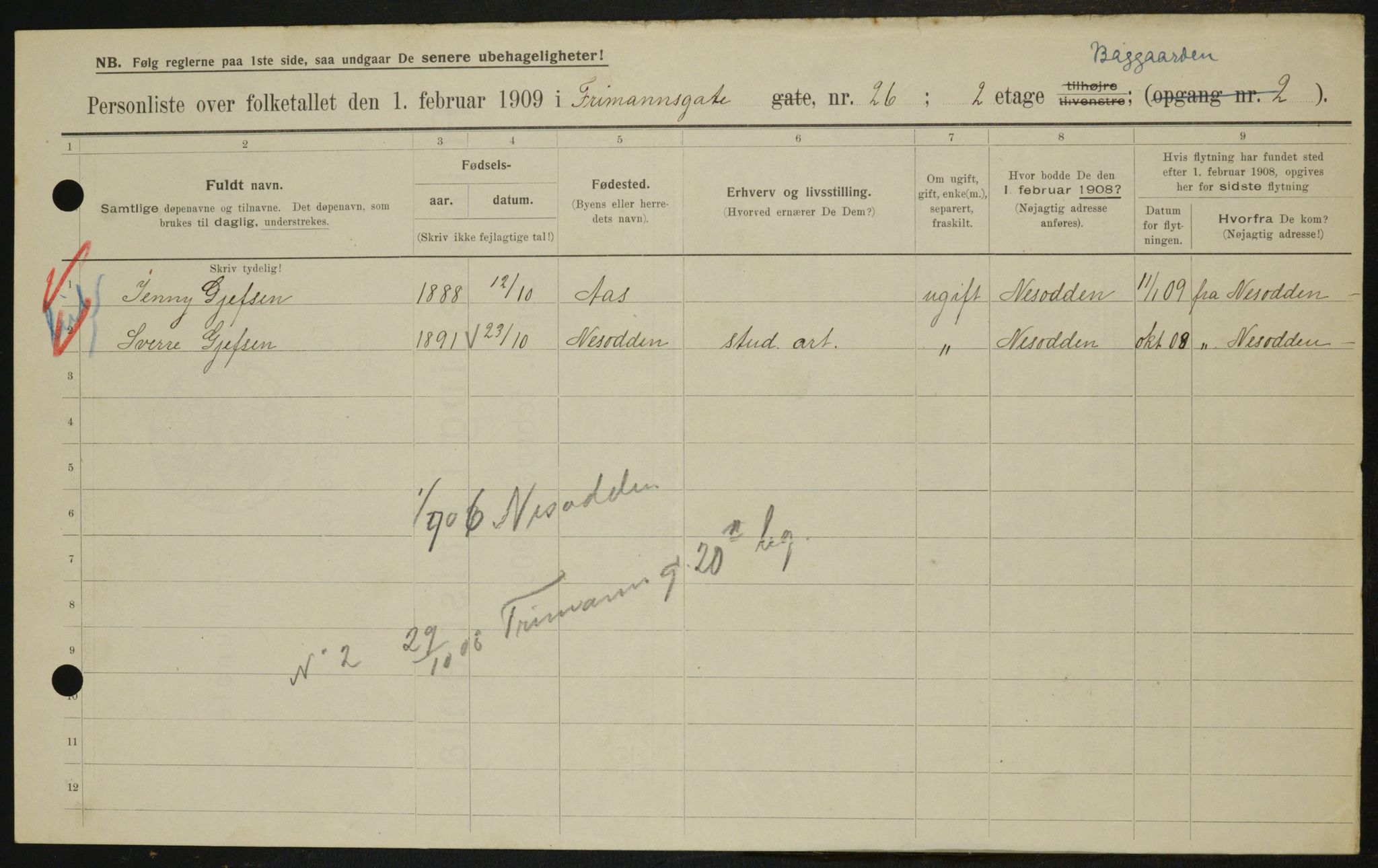 OBA, Municipal Census 1909 for Kristiania, 1909, p. 24587