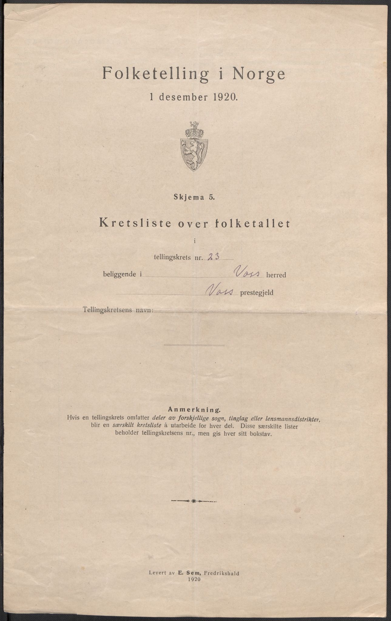 SAB, 1920 census for Voss, 1920, p. 71